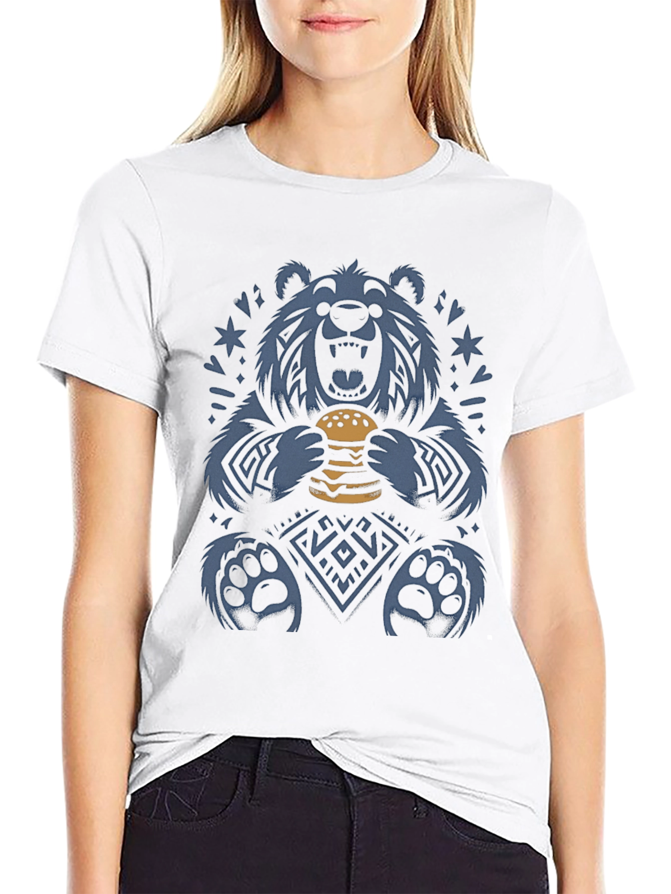 Black Bear Eating Burger Graphic Tee - Novelty Print T-Shirt view 9