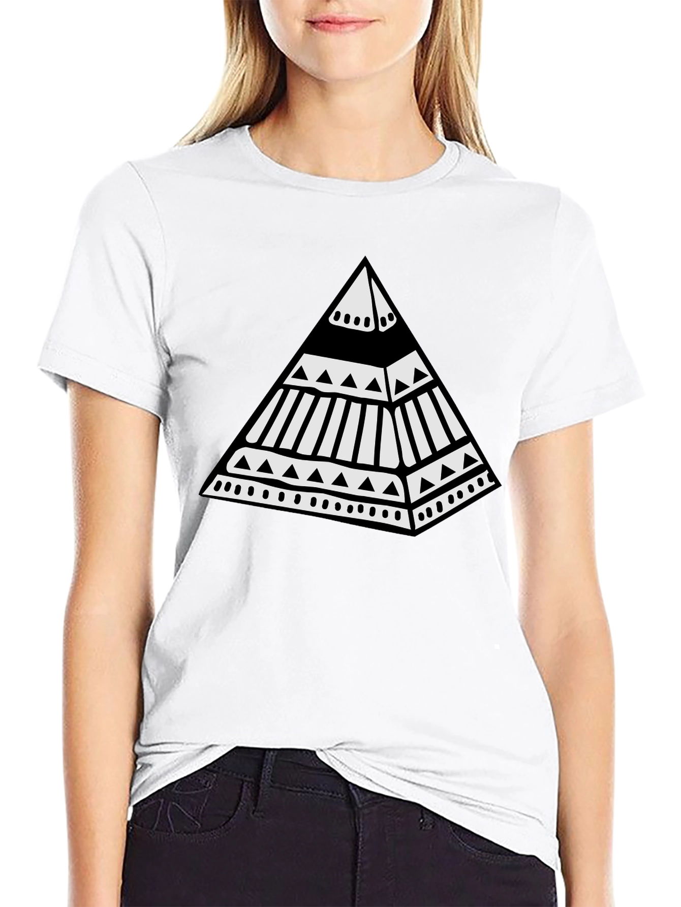 Black Tribal Pyramid Graphic Tee - Unique Black T-Shirt view 9