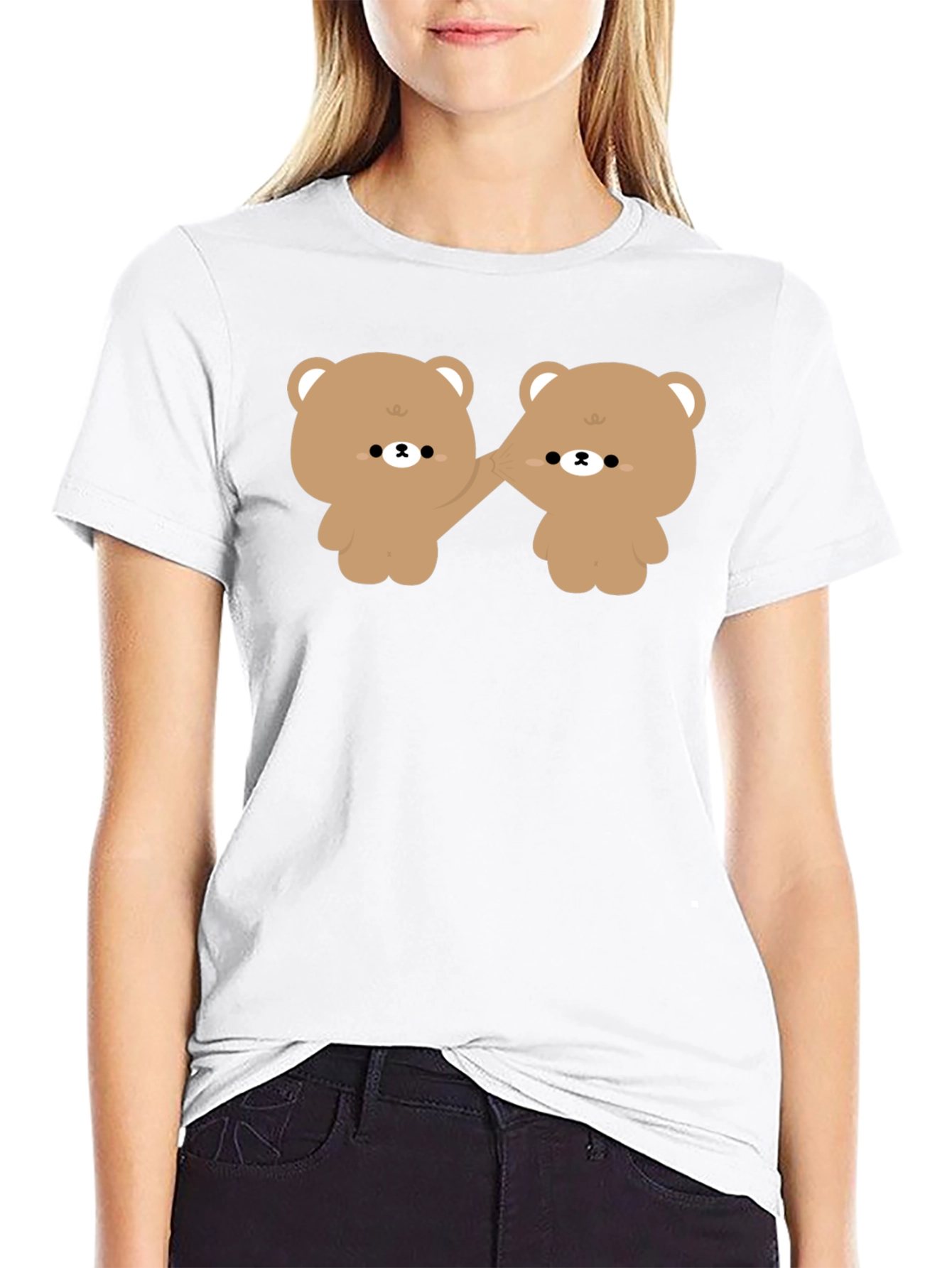 Black Cute Bears Holding Hands Black T-Shirt view 9