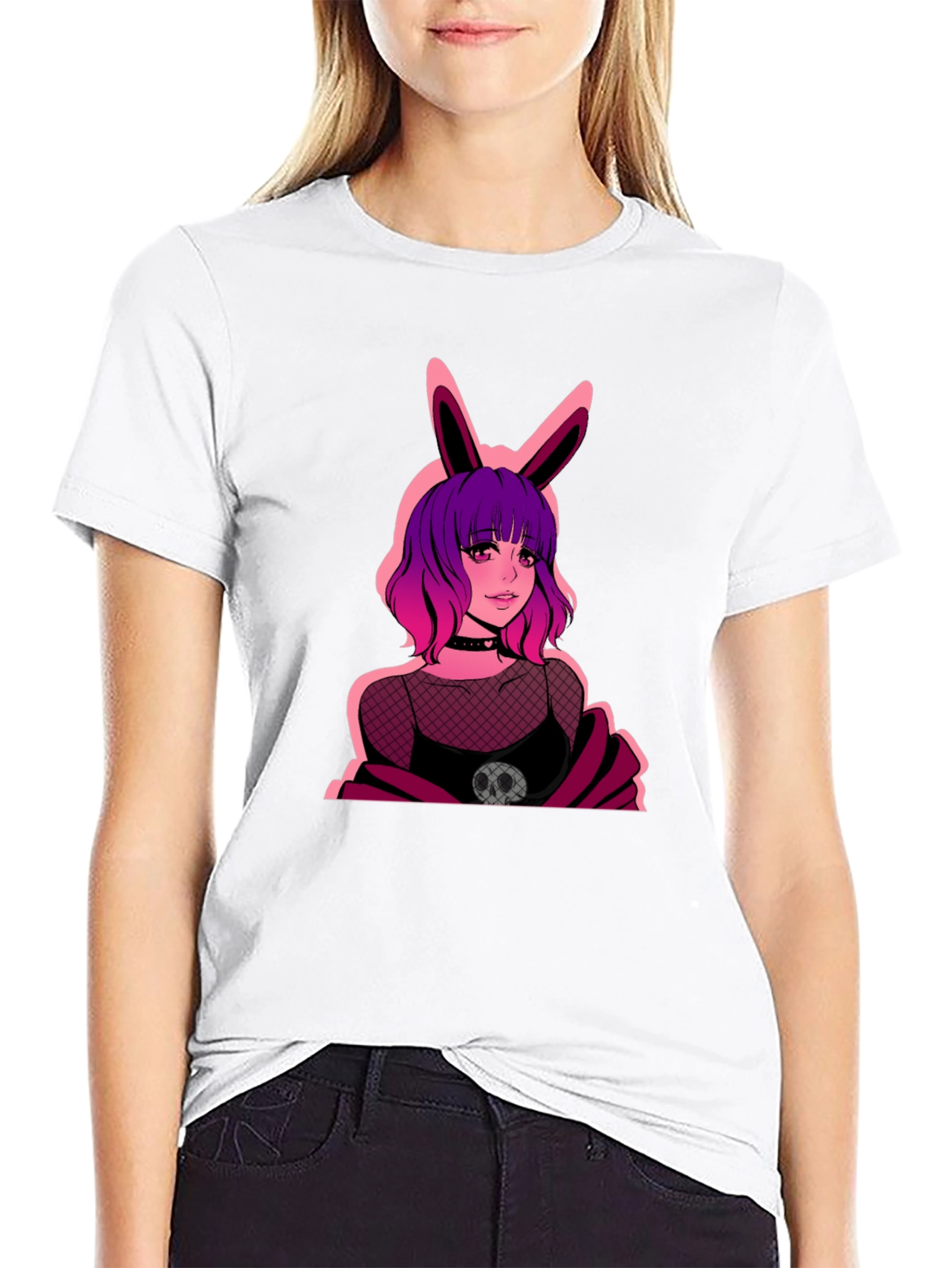 Black Goth Anime Bunny Girl Graphic Tee view 9