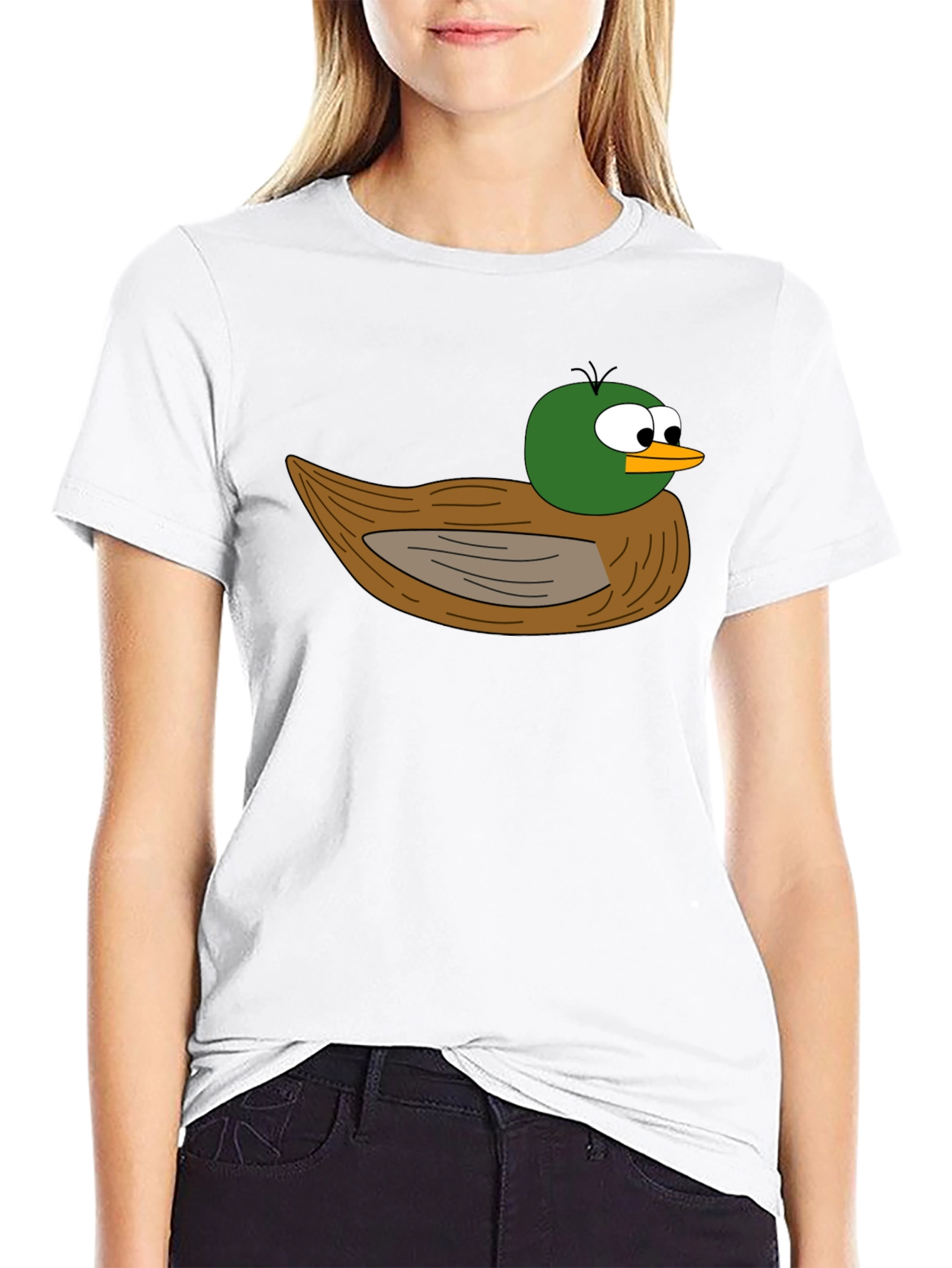 Black Cartoon Duck Graphic Black T-Shirt view 9