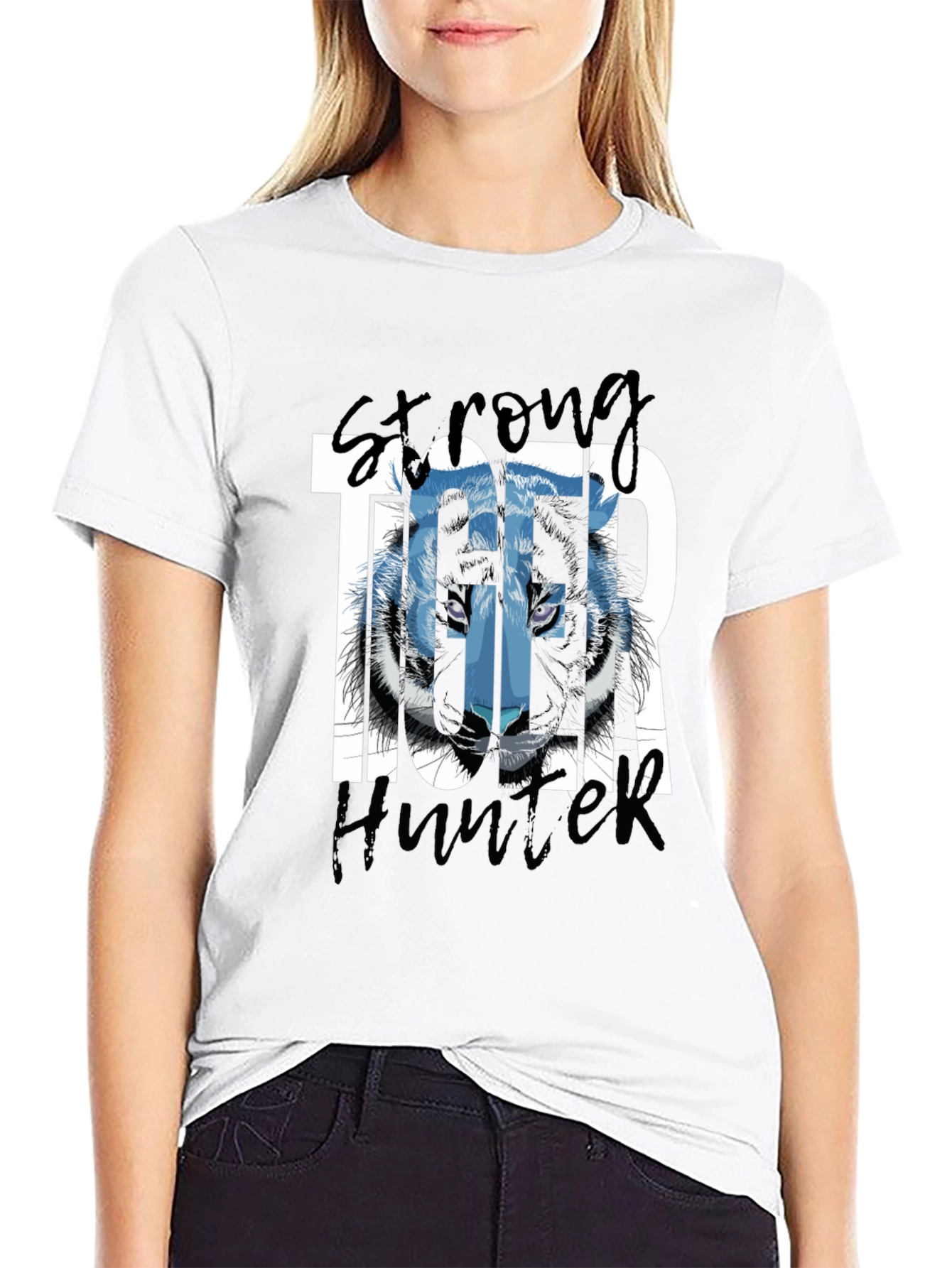 Black Strong Tiger Hunter Black Graphic Tee view 9