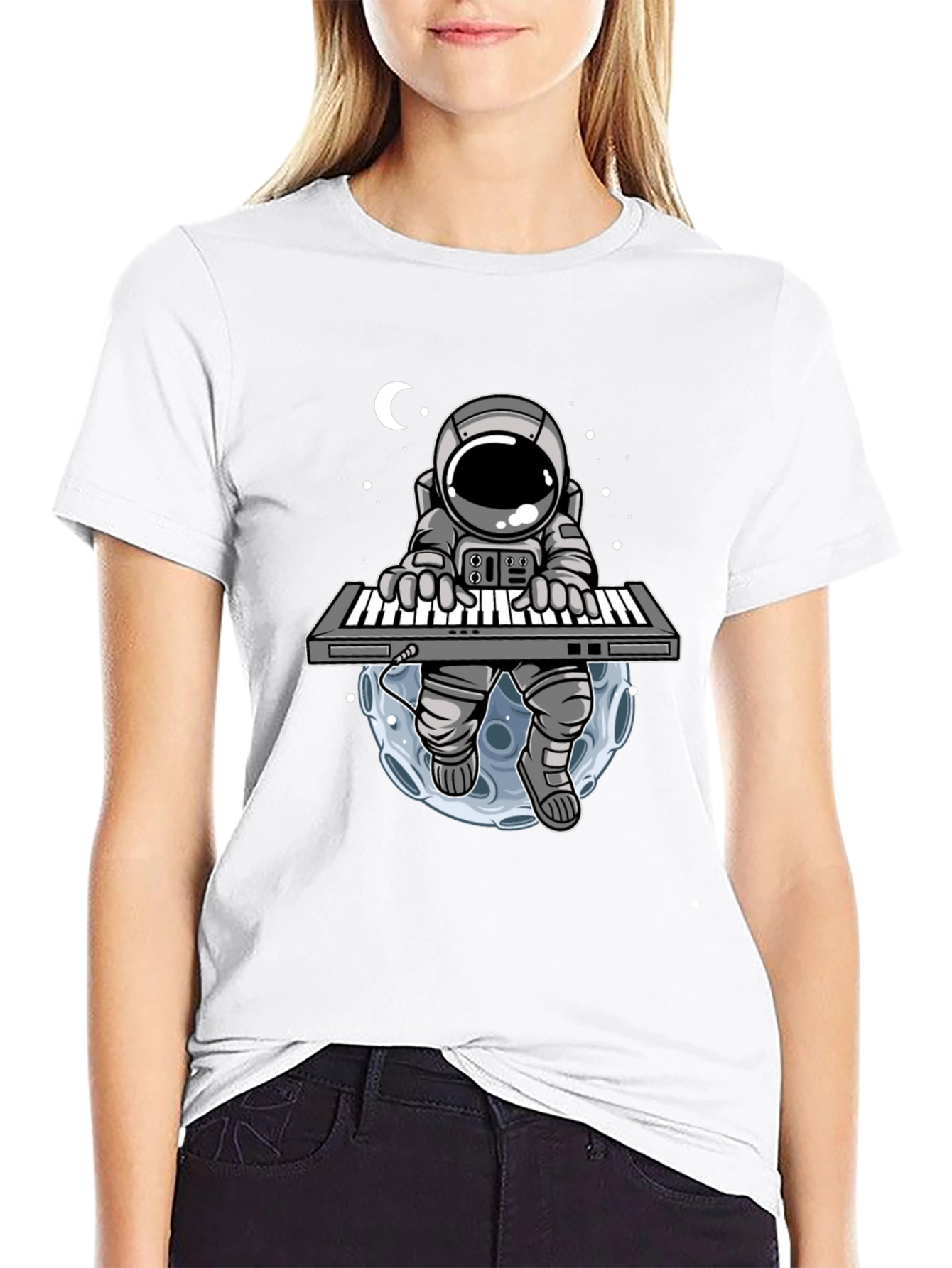 Black Astronaut Keyboardist Graphic T-Shirt view 9