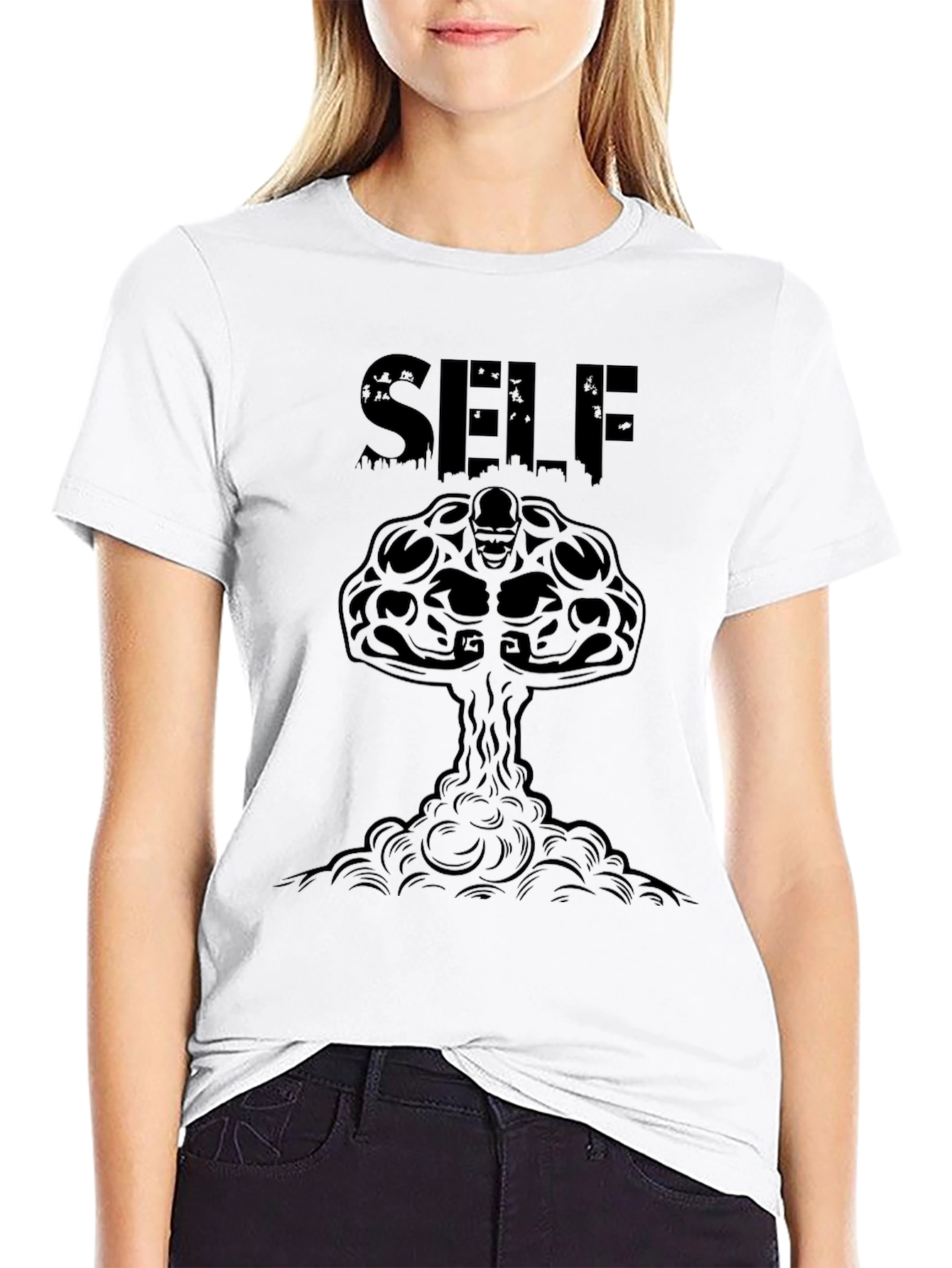 Black SELF Nuclear Skull Graphic Tee - Premium Cotton Blend view 9