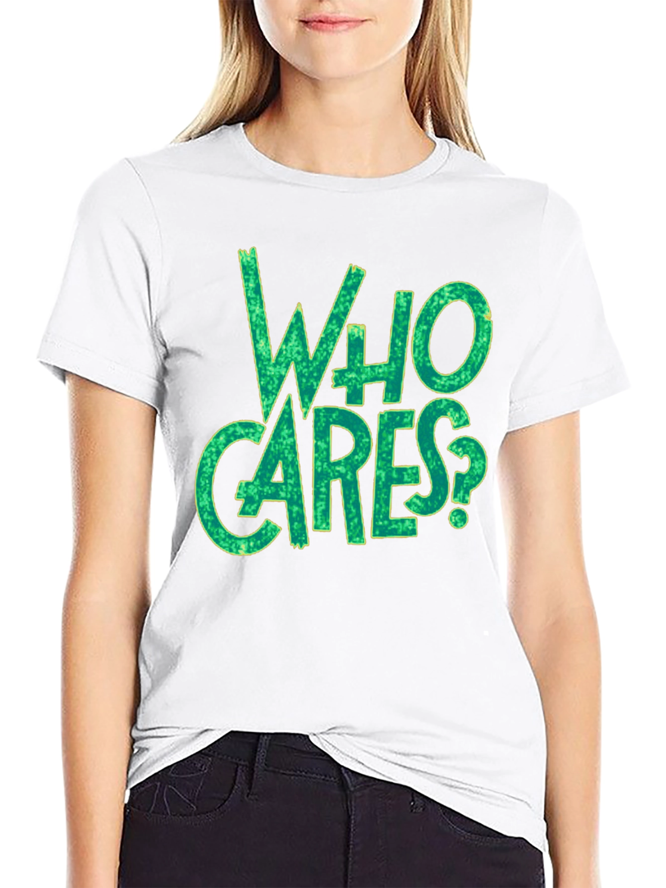 Black Who Cares? Graphic Print Black T-Shirt view 9