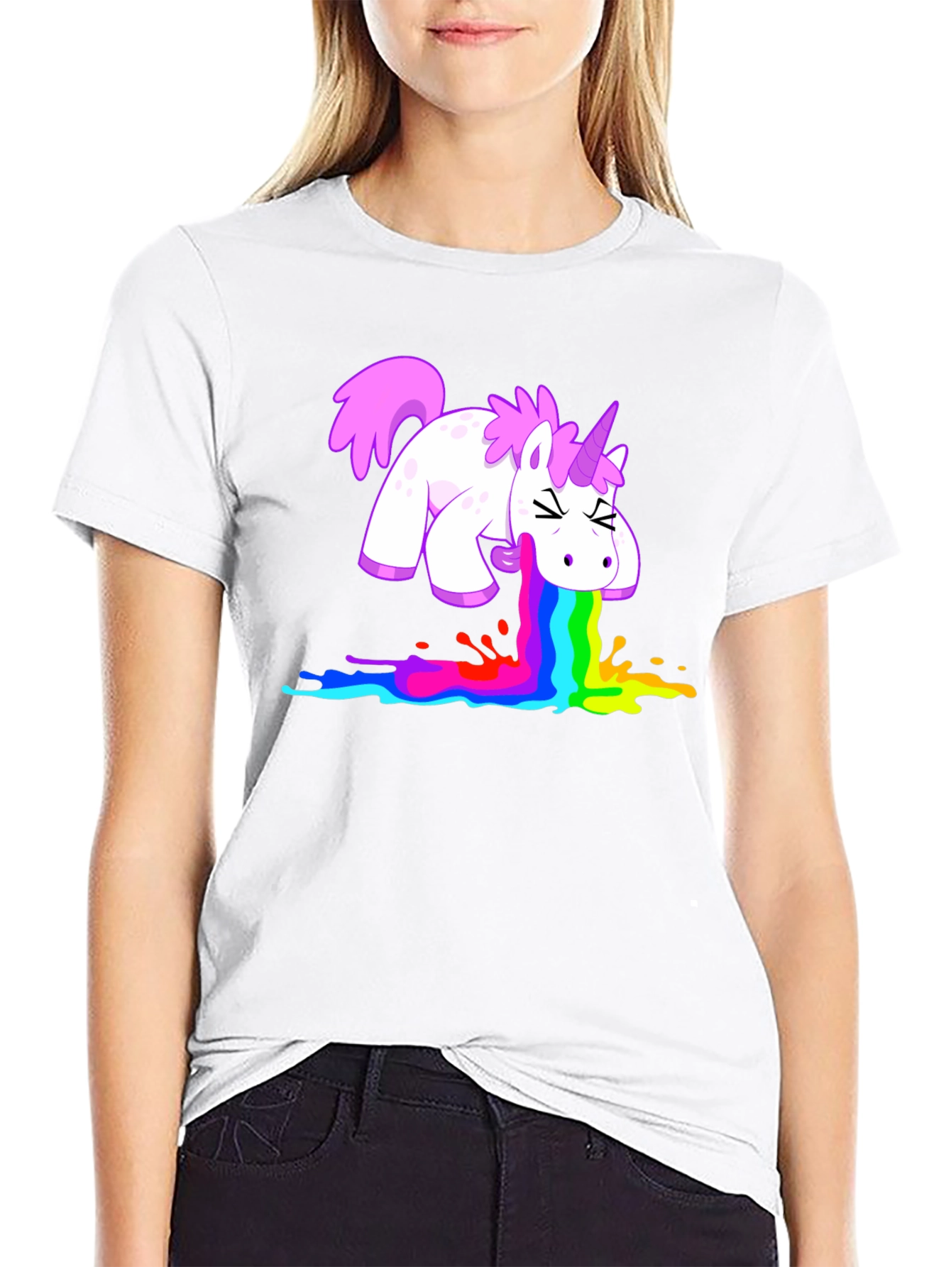 Black Unicorn Rainbow Vomit Graphic Tee view 9