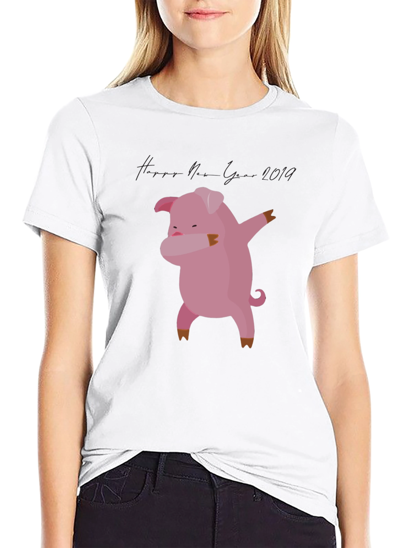 Black Dabbing Pig New Year 2019 Black T-Shirt view 9