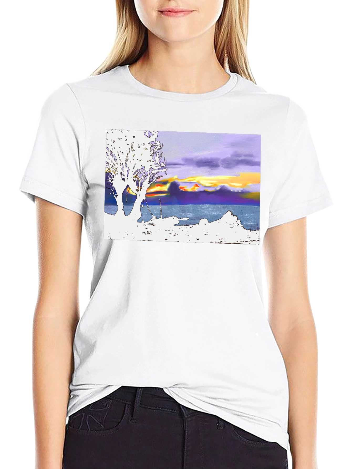 Black Sunset Coastline T-Shirt: Artistic Graphic Tee view 9
