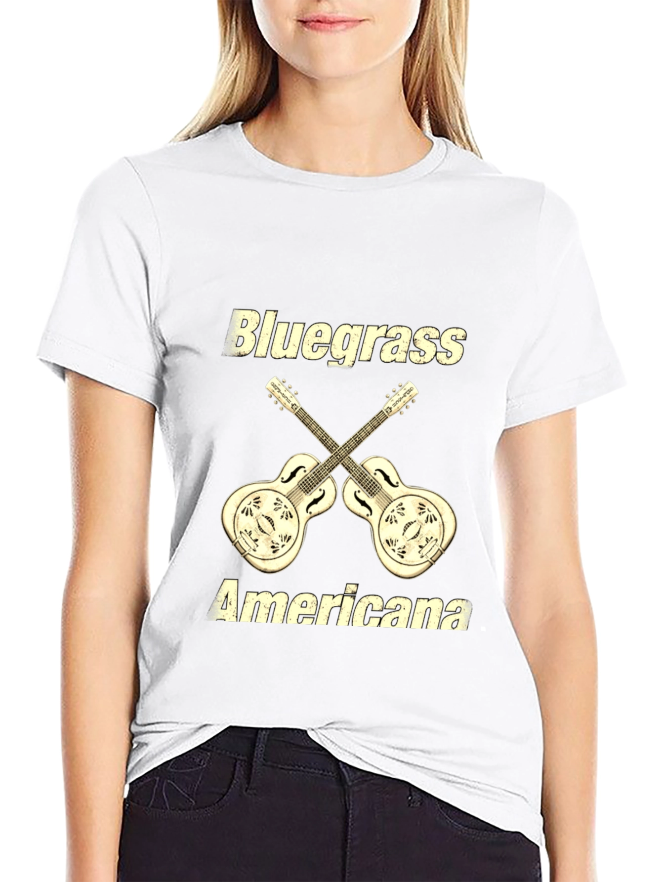 Black Bluegrass Americana Guitar Graphic T-Shirt view 9