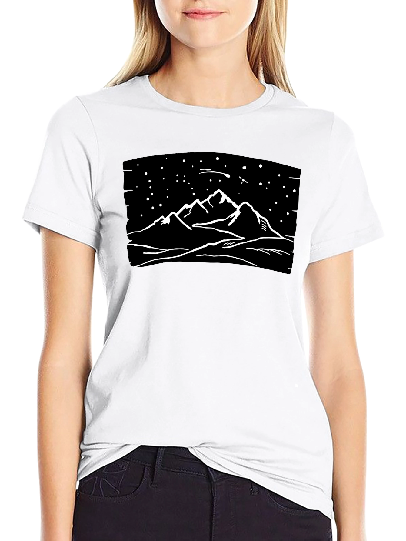 Black Mountainscape Graphic Tee - Black Cotton T-Shirt view 9