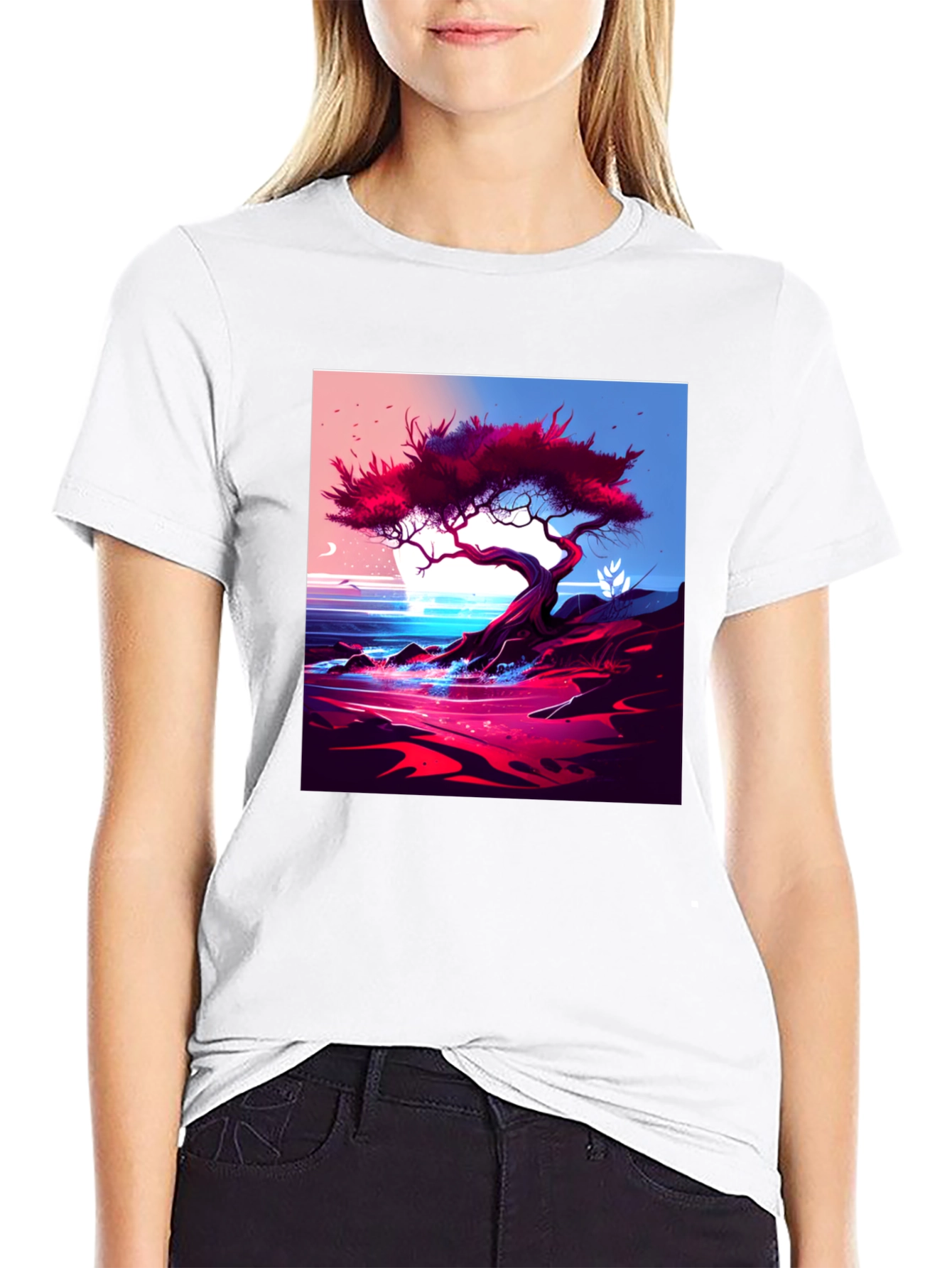 Black Tree on the Shoreline Graphic Tee view 9