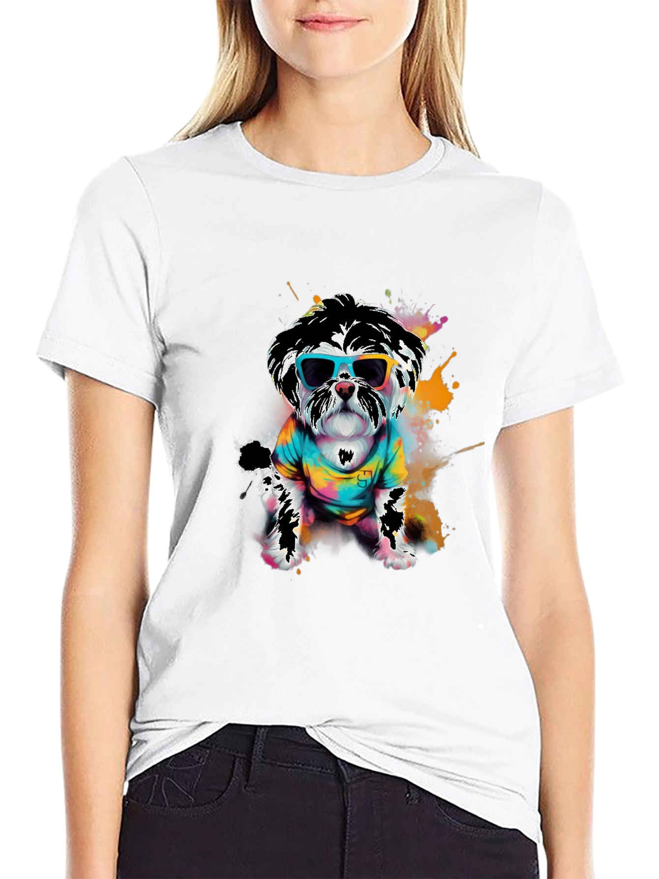 Black Cool Dog Graphic Tee - Funky Puppy Design view 9