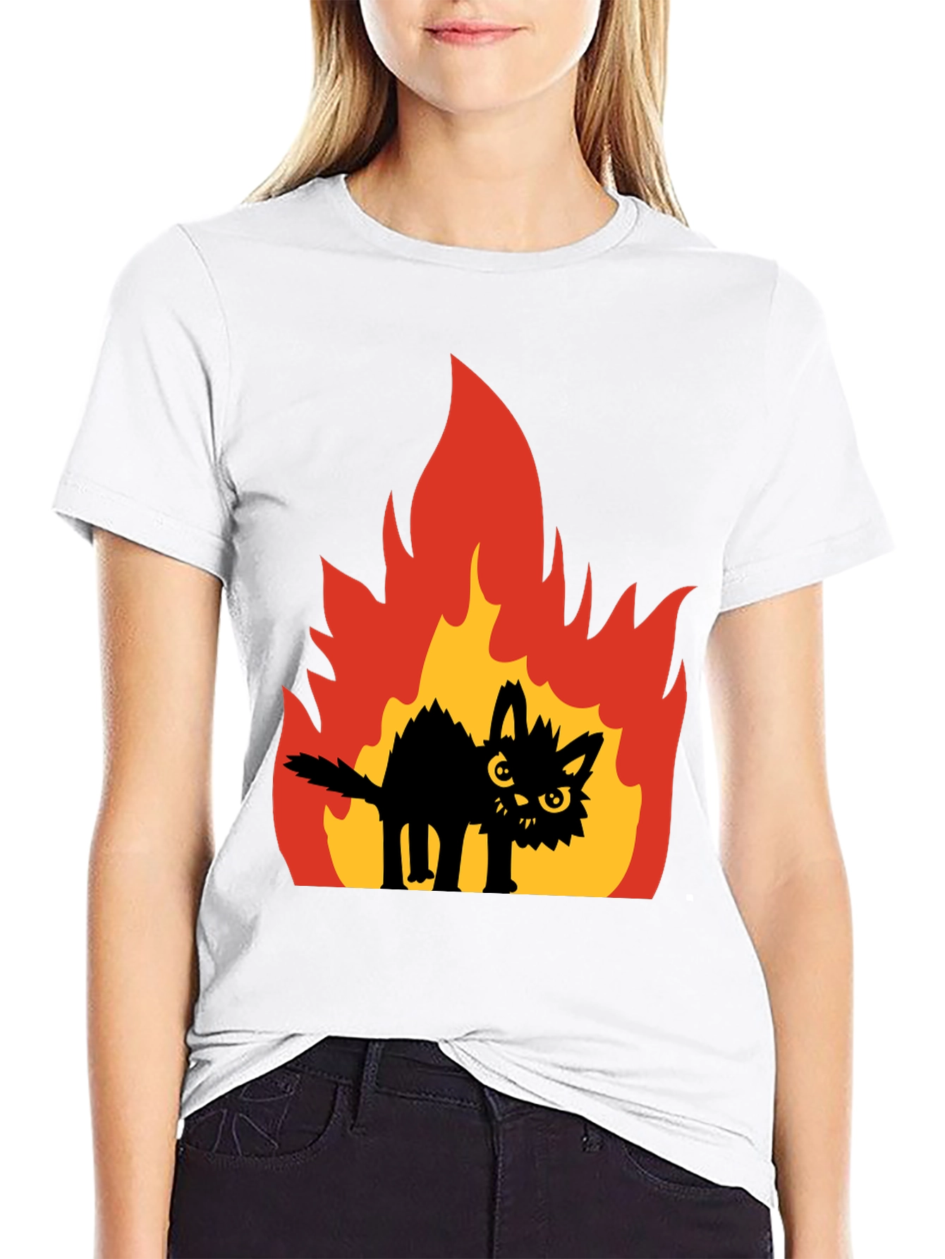 Black Burning Cat Graphic Tee - Black view 9