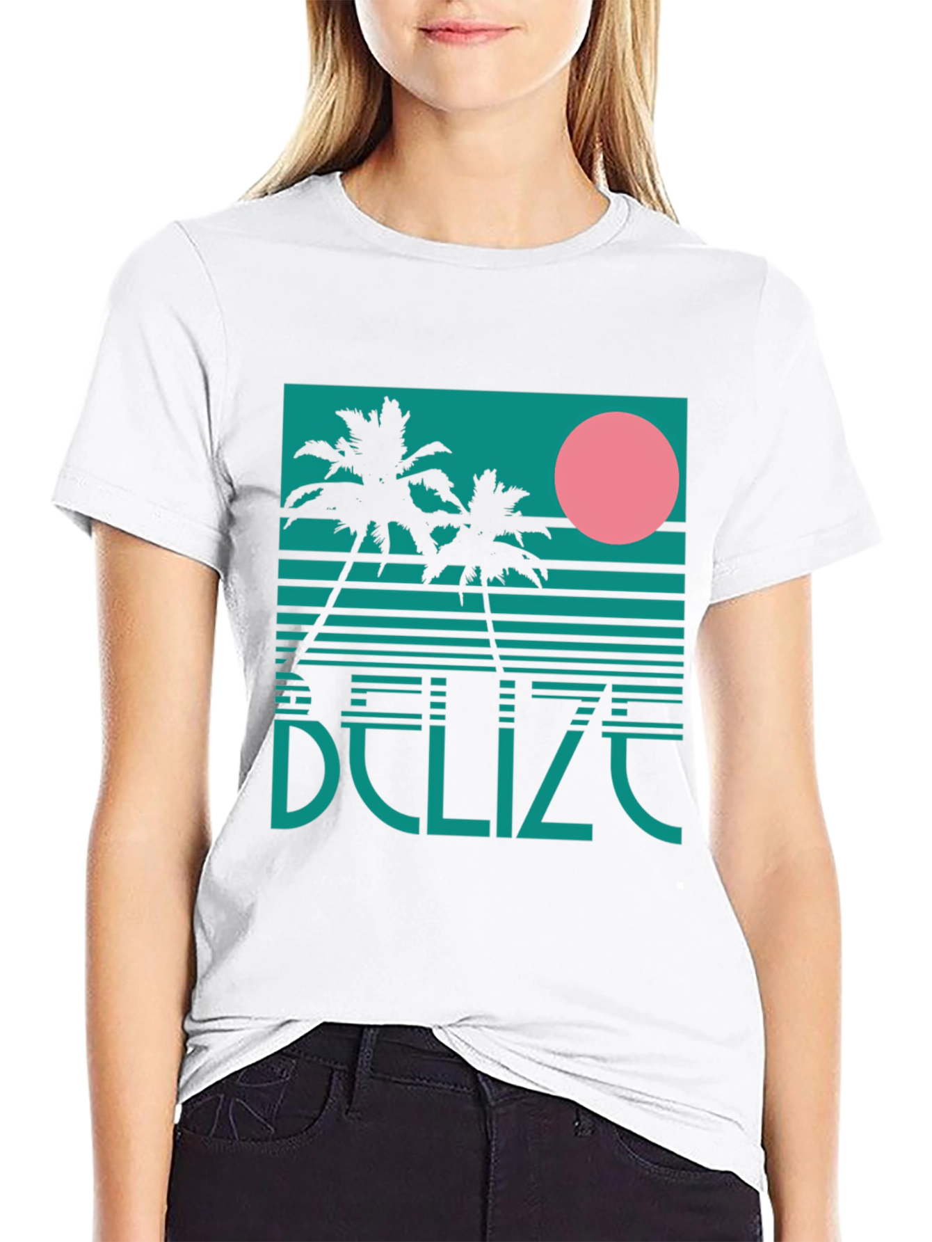 Black Belize Retro Palm Tree Graphic T-Shirt view 9