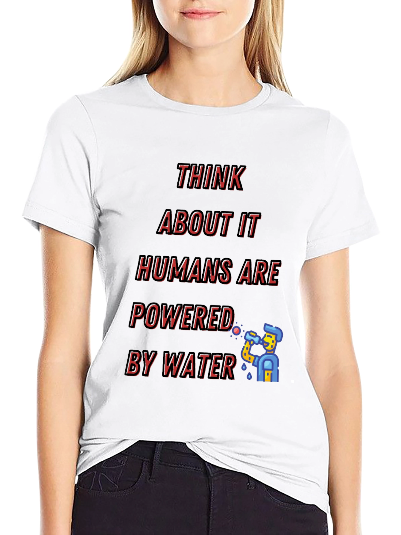 Black Think About It - Humans Are Powered By Water T-Shirt view 9