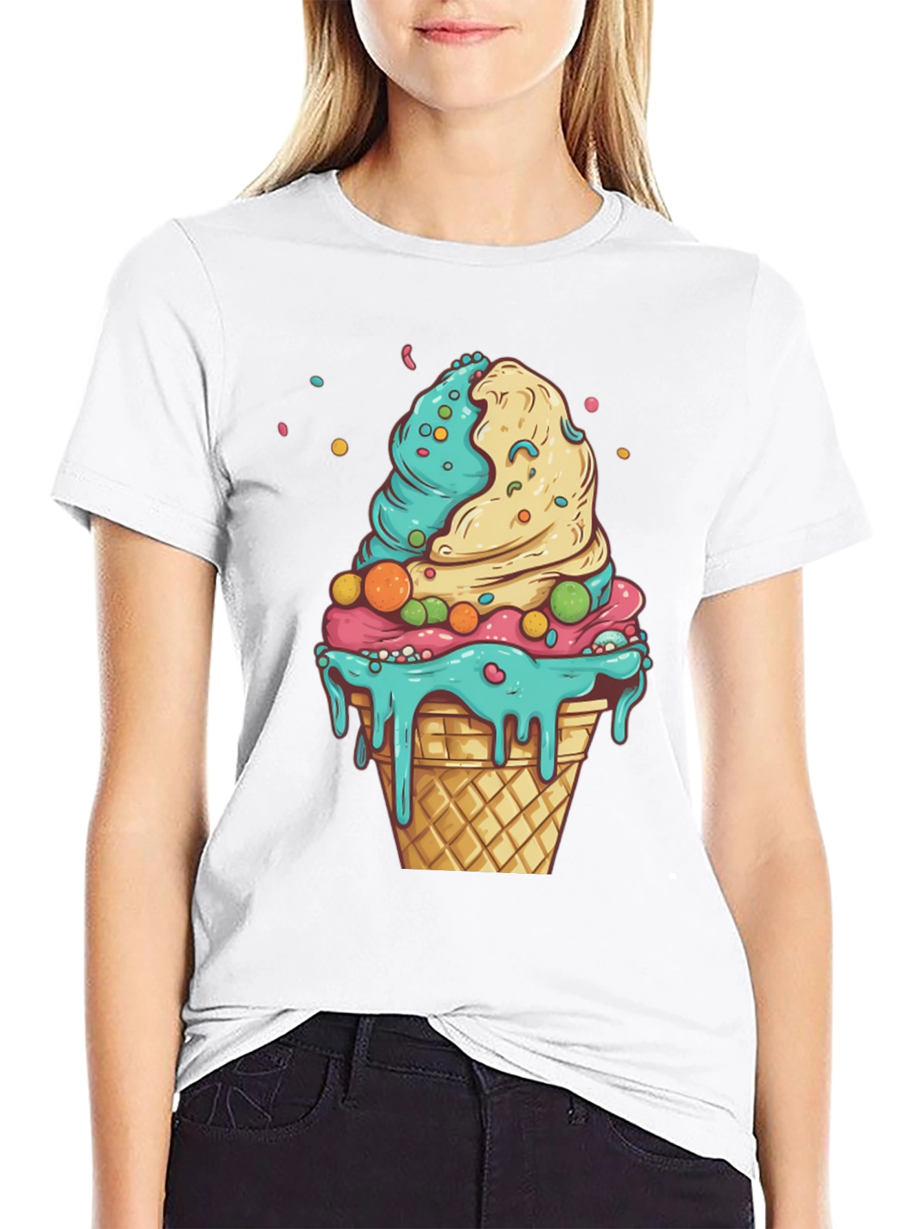 Black Ice Cream Cone Graphic Tee - Black Cotton Shirt view 9