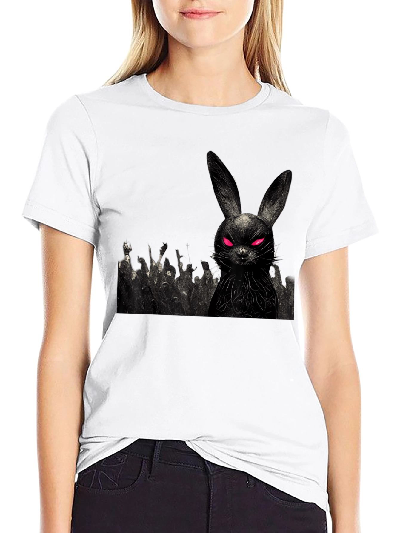 Black Creepy Bunny Graphic Tee view 9