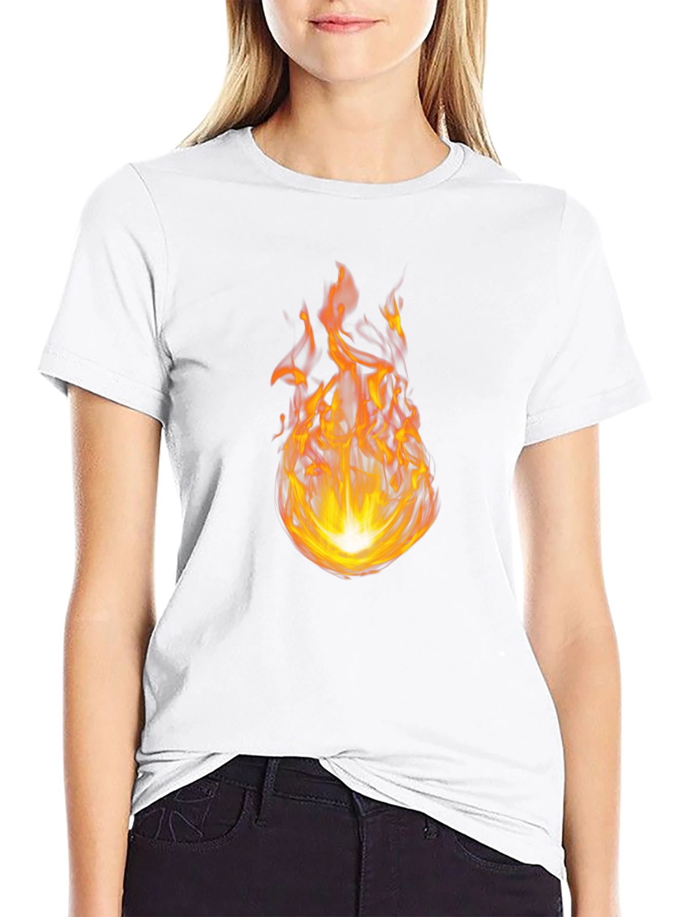 Black Fiery Flame Graphic Black T-Shirt view 9