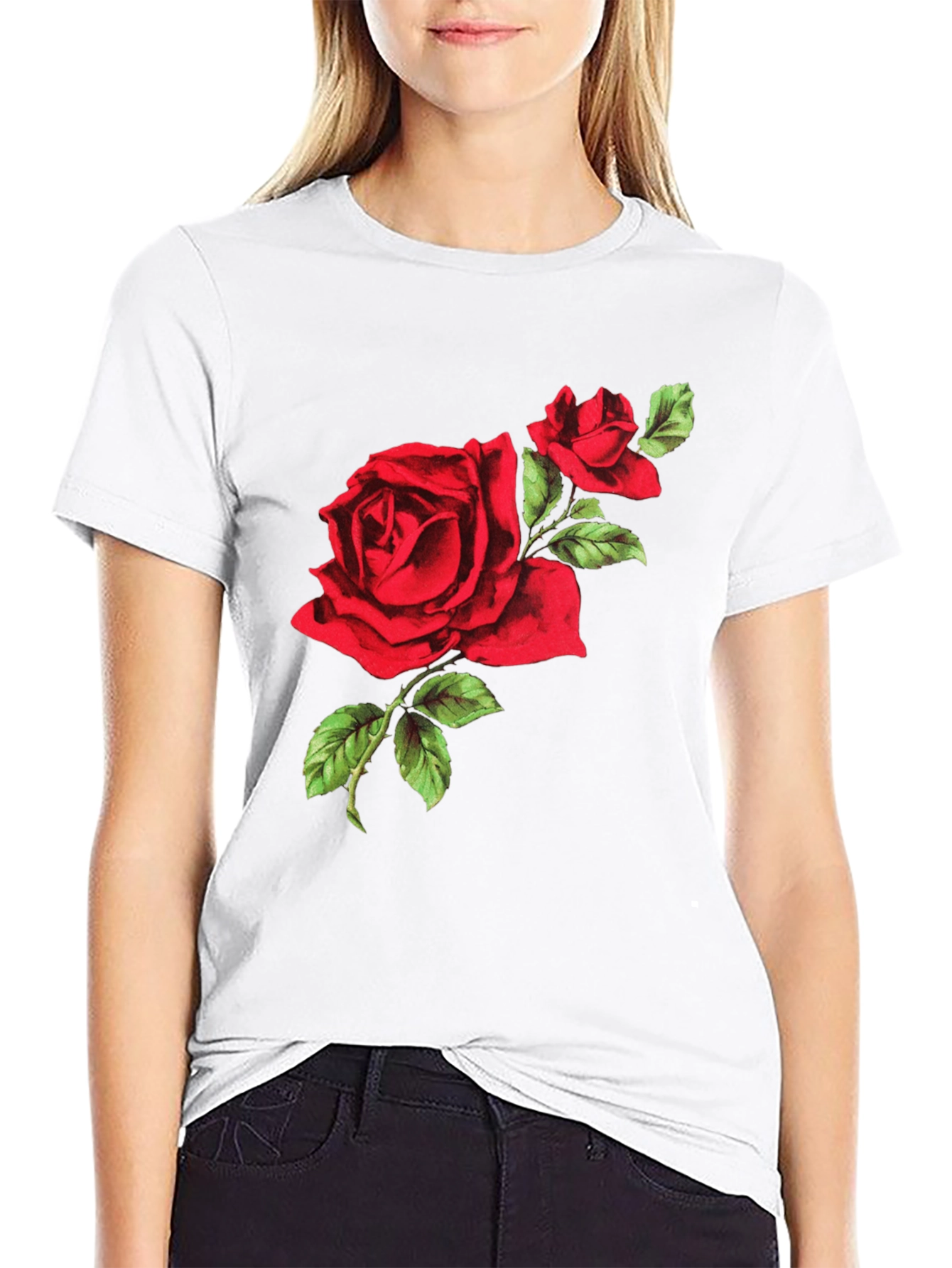 Black Red Rose Graphic Tee - Black Cotton T-Shirt view 9