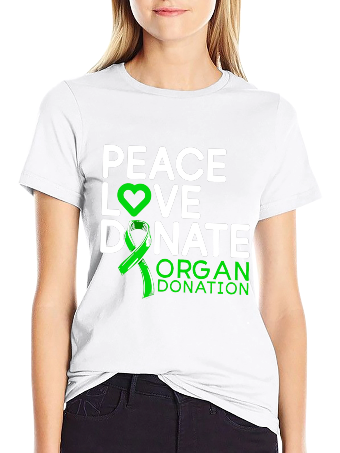 Black Peace Love Donate Organ Donation Awareness T-Shirt view 9