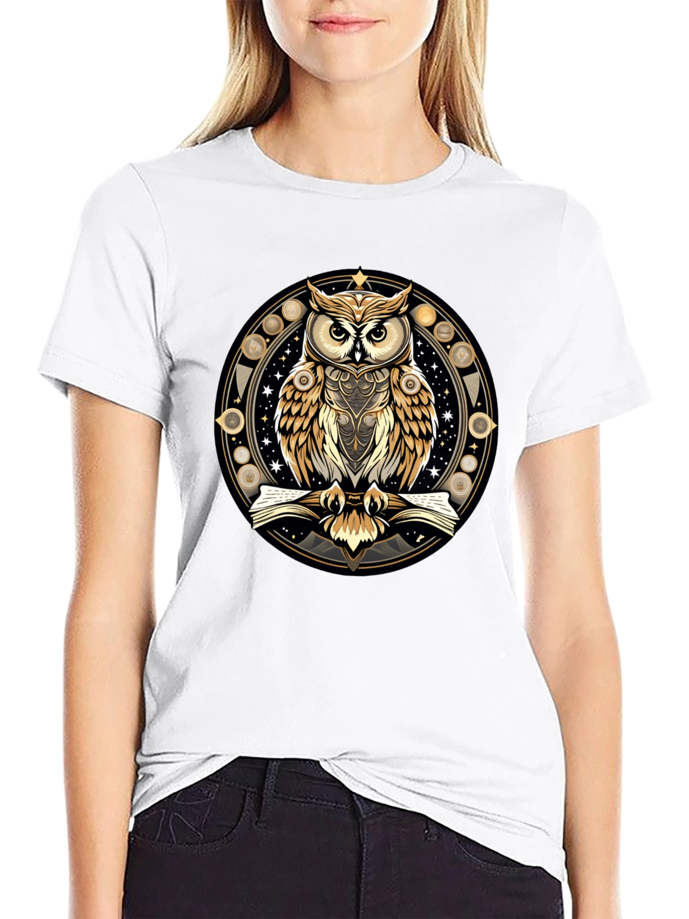Black Mystic Owl Graphic Tee - Stylish Unisex Black T-Shirt view 9