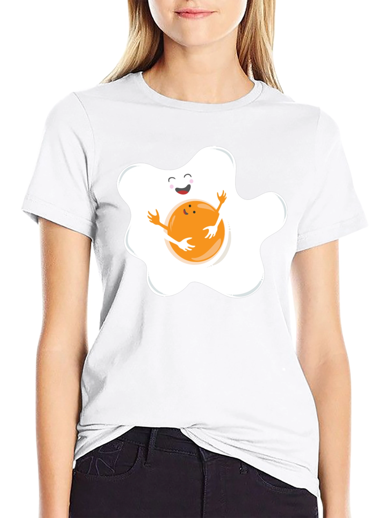 Black Cute Egg Hug Graphic Black Tee view 9