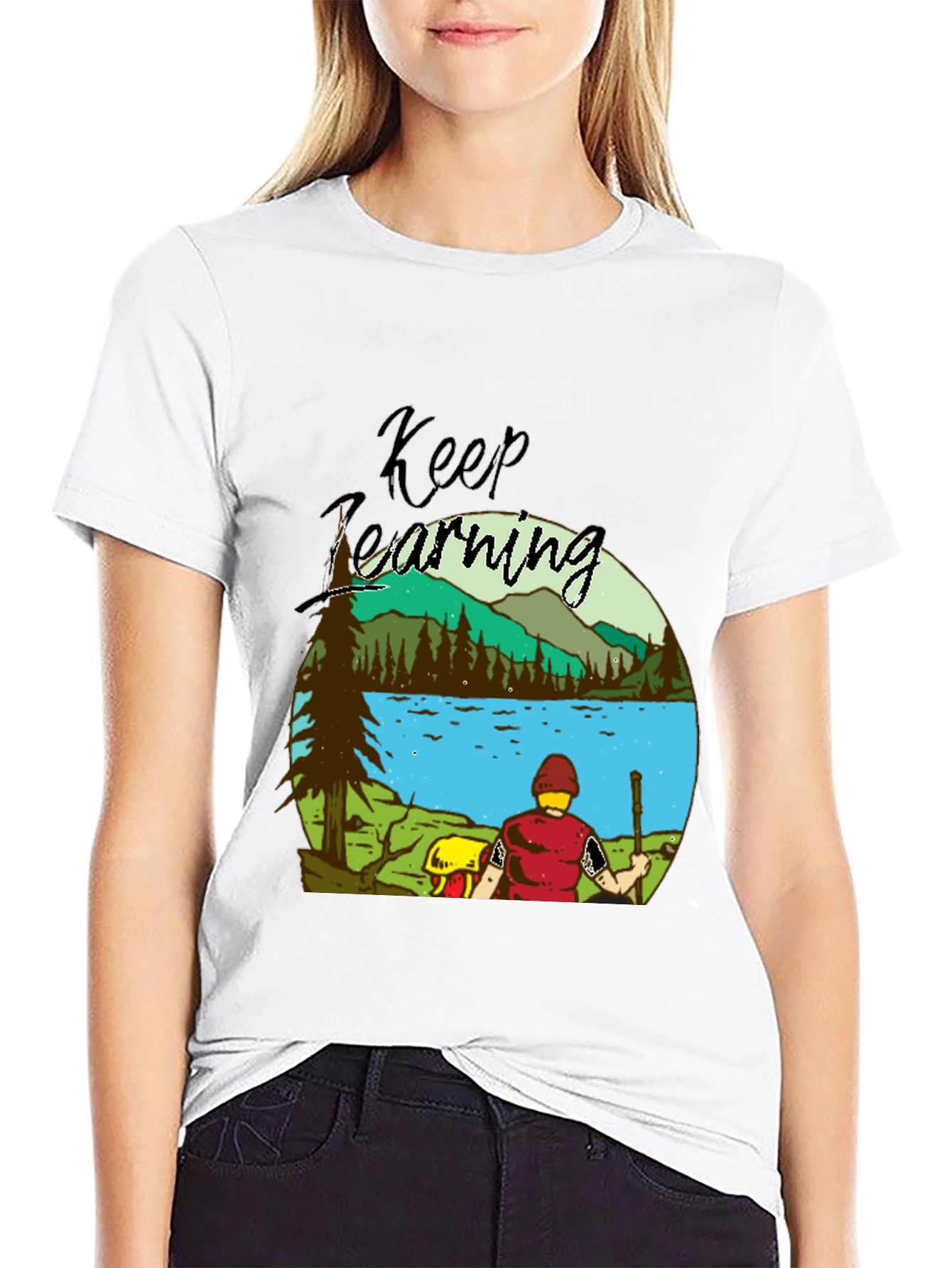 Black Keep Learning Nature Scene Graphic T-Shirt view 9