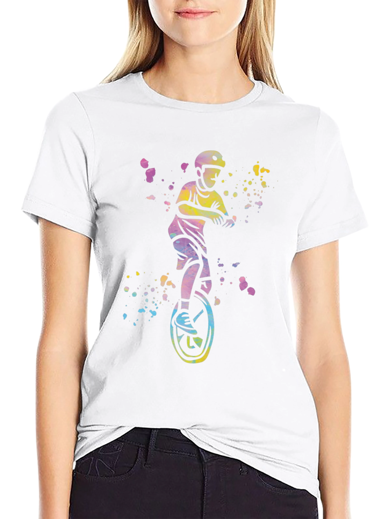 Black Unicyclist Graphic Tee - Colorful Fun Design view 9
