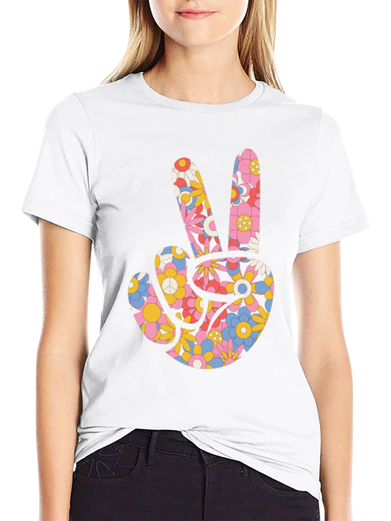 Black Floral Peace Sign Black T-Shirt view 9