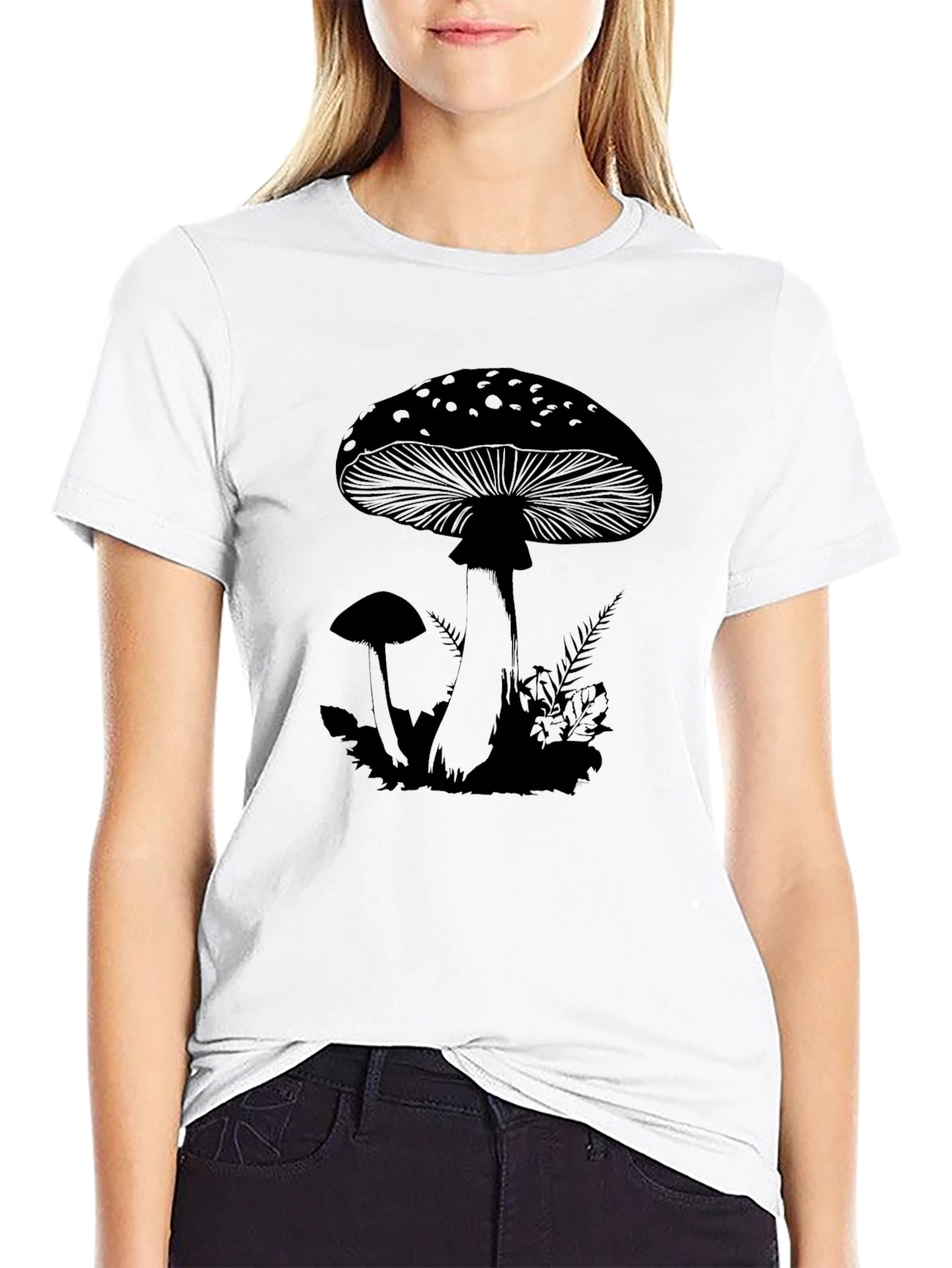 Black Mushroom Graphic T-Shirt - Black Casual Tee view 9