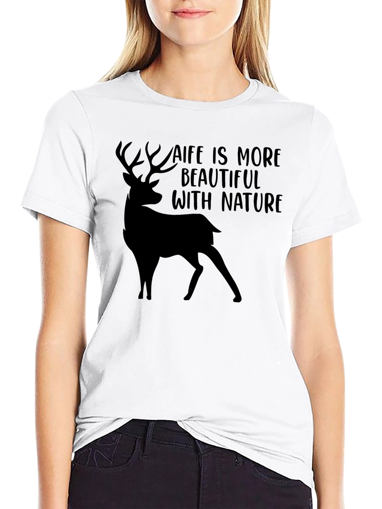 Black Nature Deer T-Shirt - Life is More Beautiful view 9