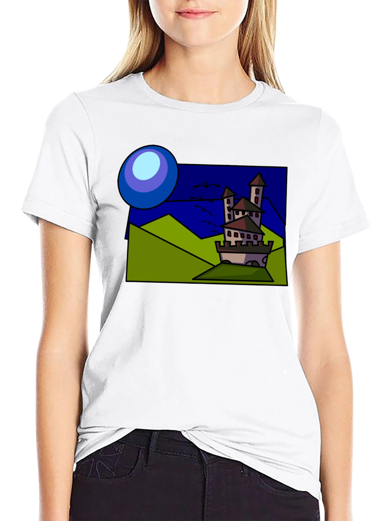 Black Cartoon Castle T-Shirt: Quirky Design, Classic Fit view 9
