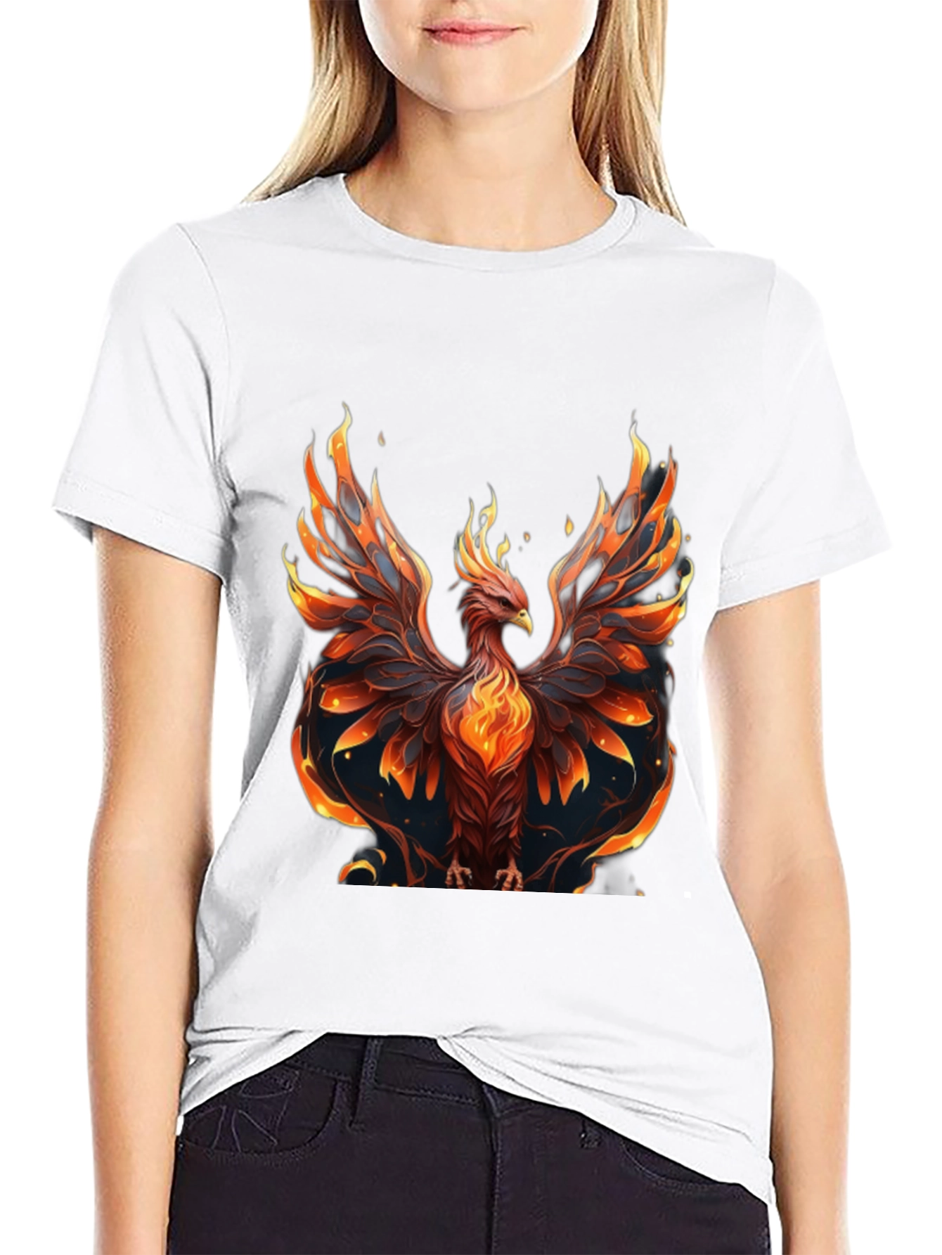 Black Fiery Phoenix Graphic Black T-Shirt view 9