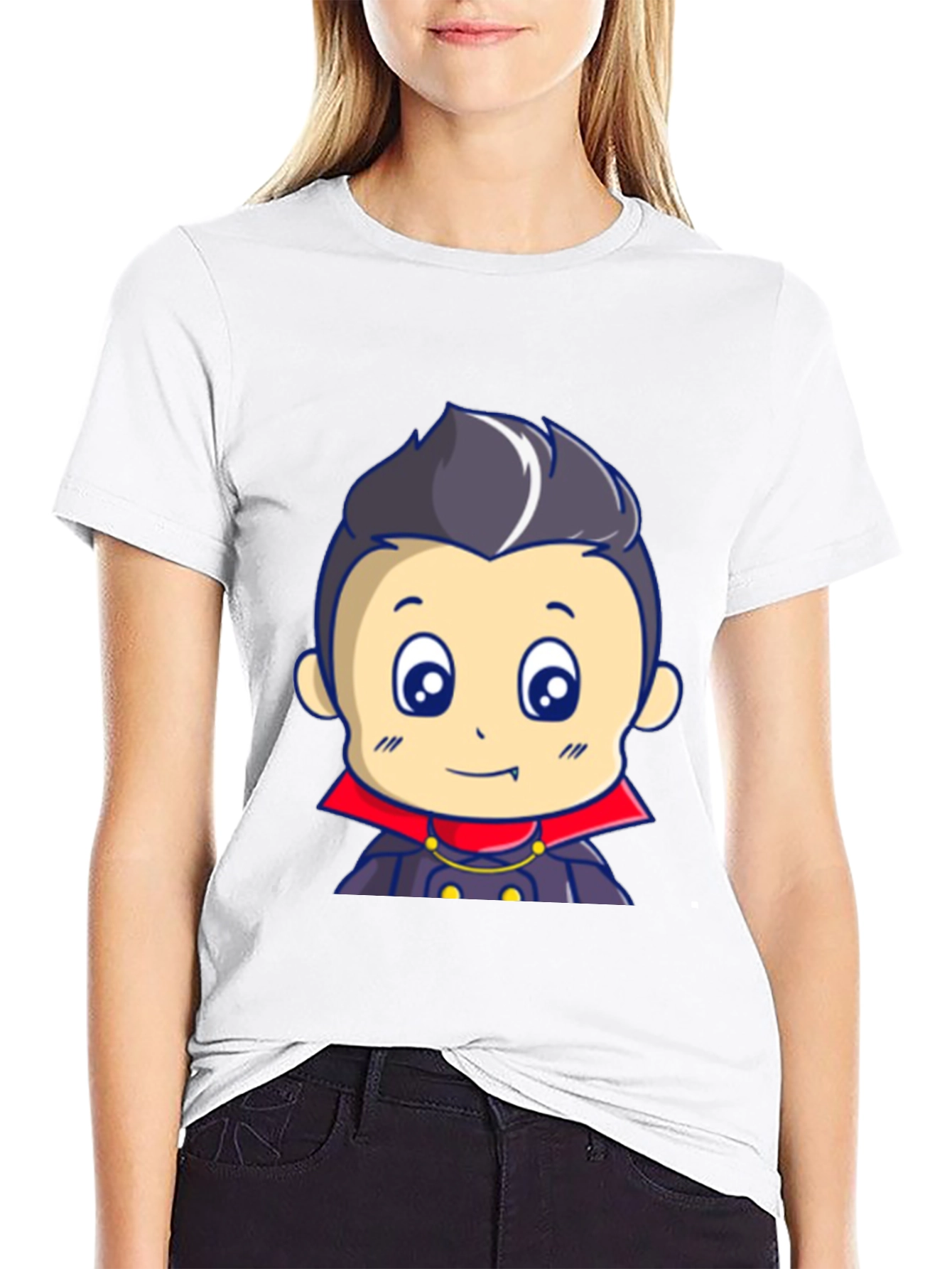 Black Cartoon Vampire T-Shirt - Cute Halloween Design view 9