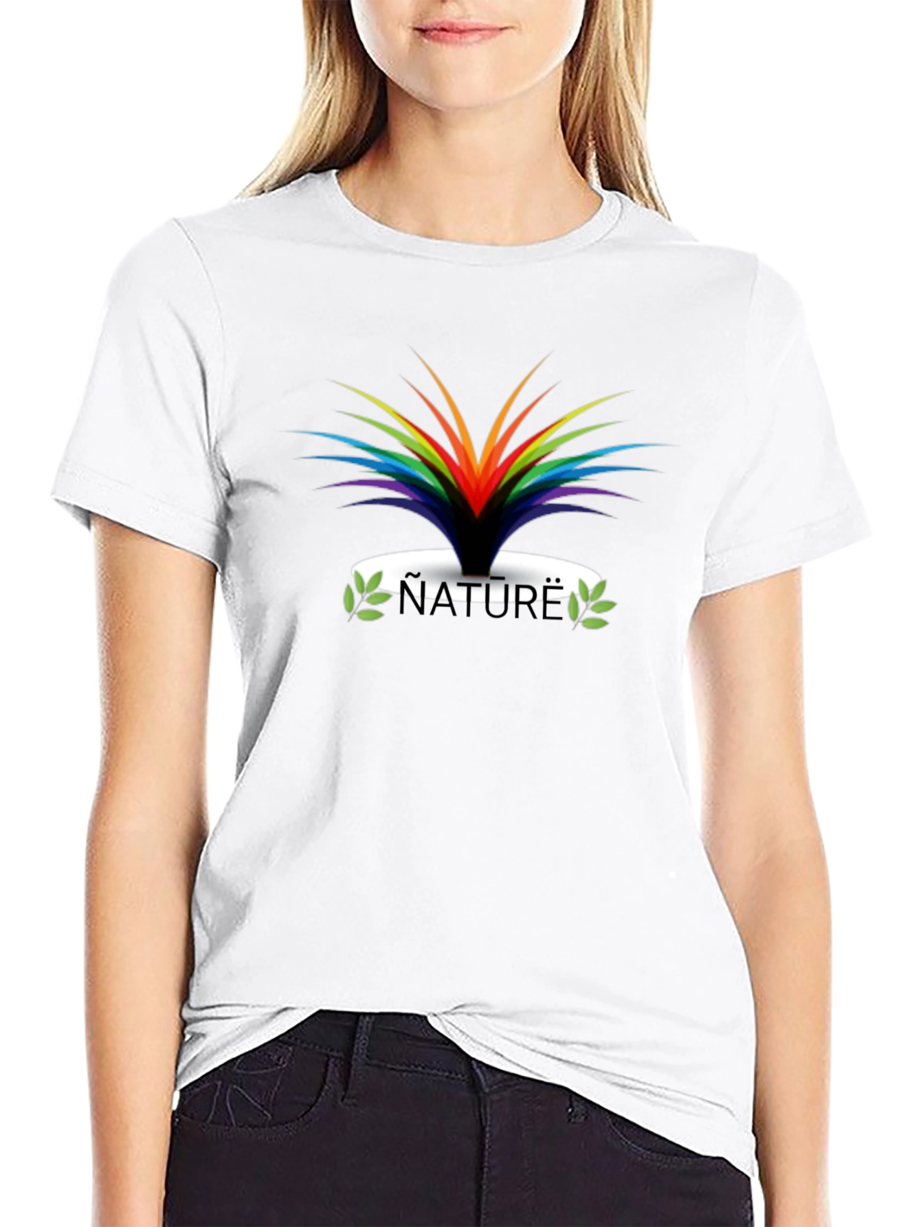 Black Nature Rainbow Graphic Black T-Shirt view 9
