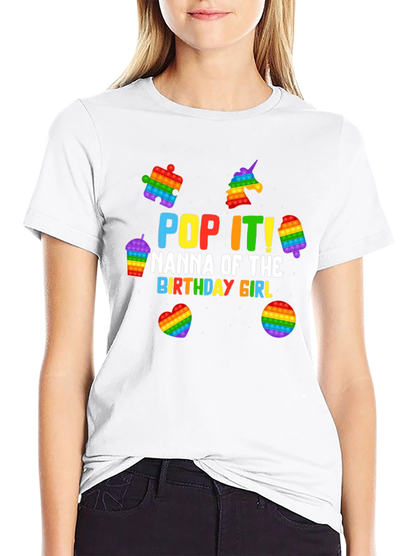 Black Pop It Nanna Birthday Girl T-Shirt view 9