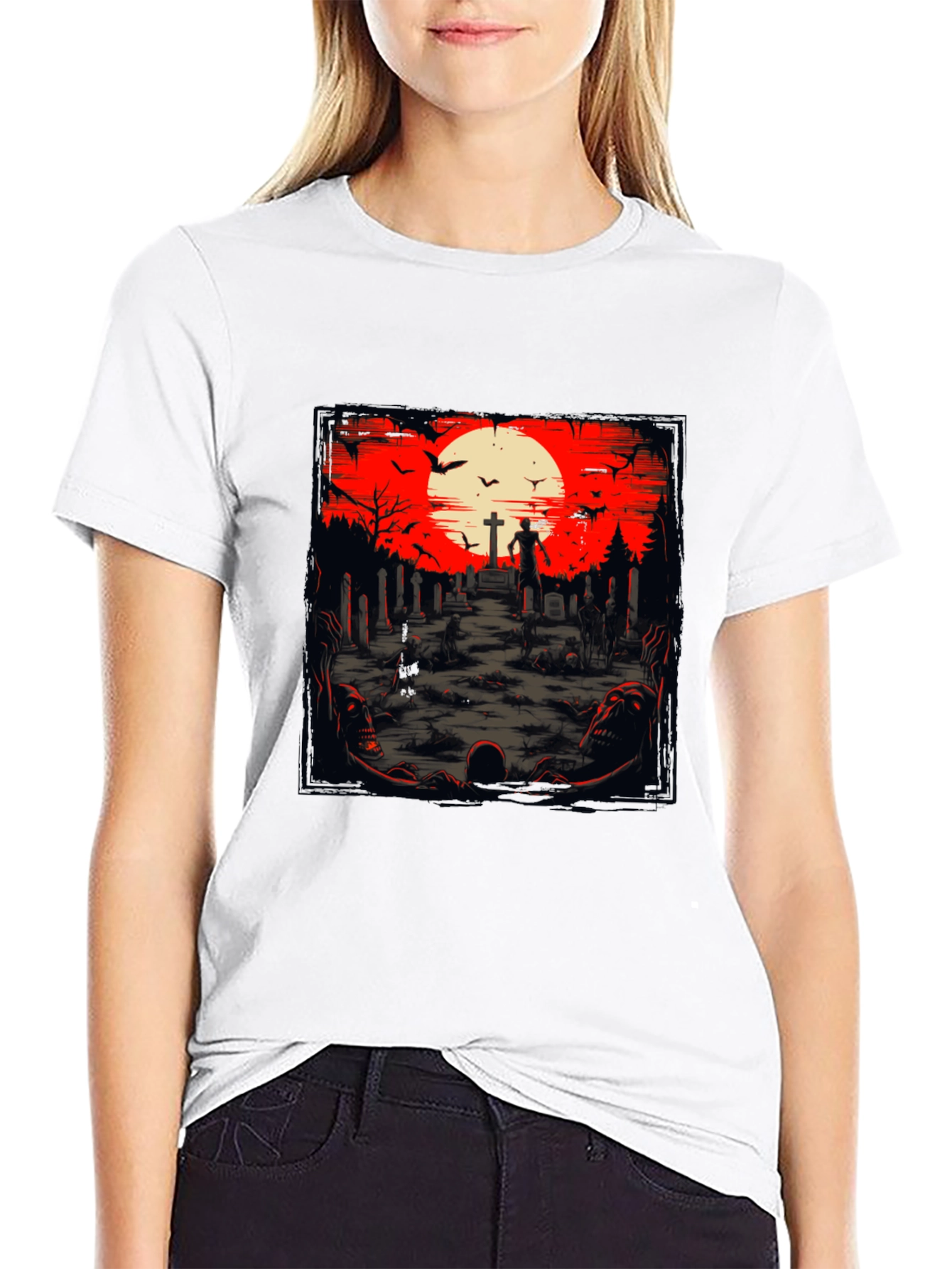 Black Zombie Graveyard T-Shirt - Spooky Halloween Design view 9
