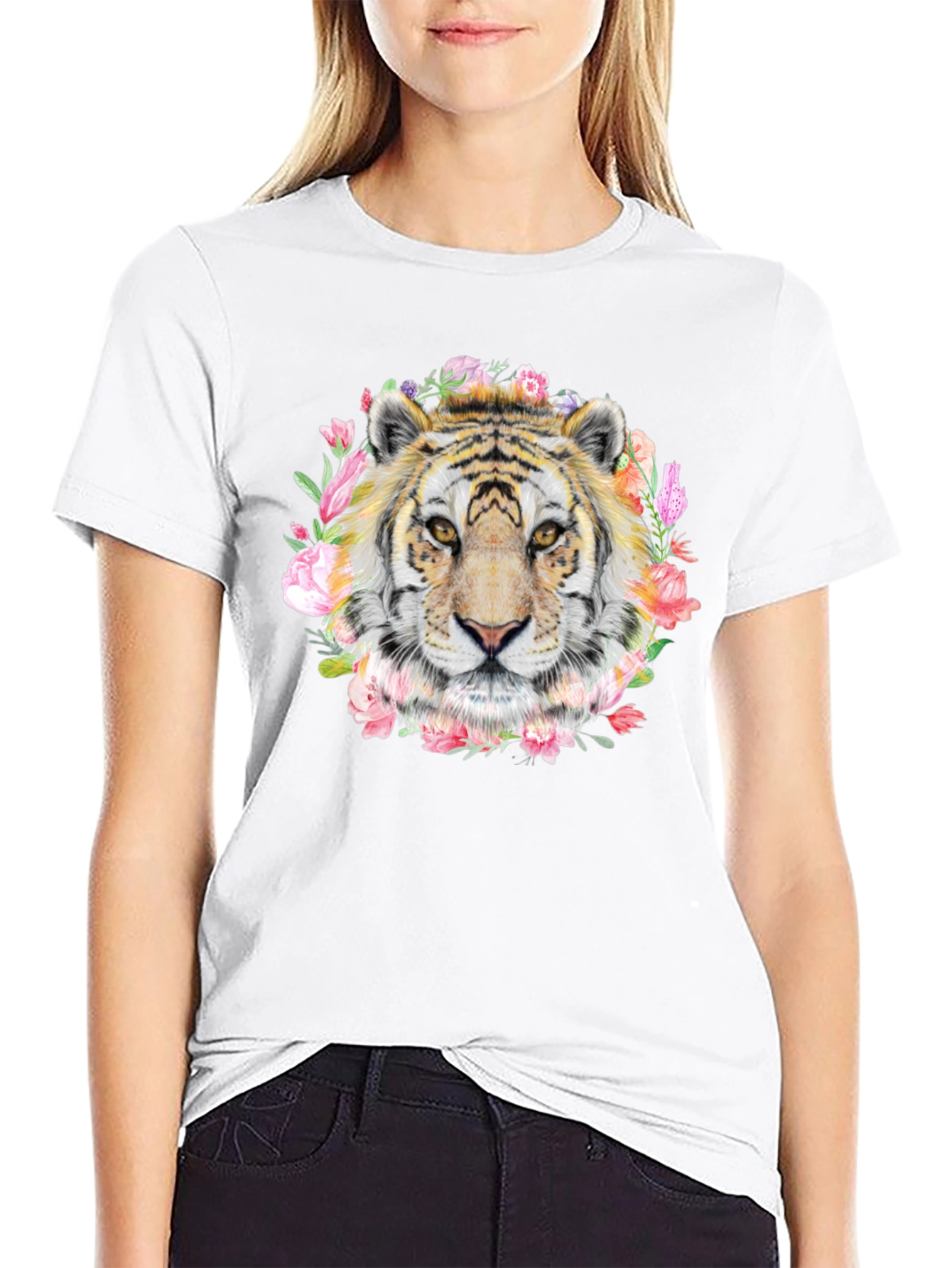 Black Tiger Floral Print T-Shirt - Stylish Graphic Tee view 9
