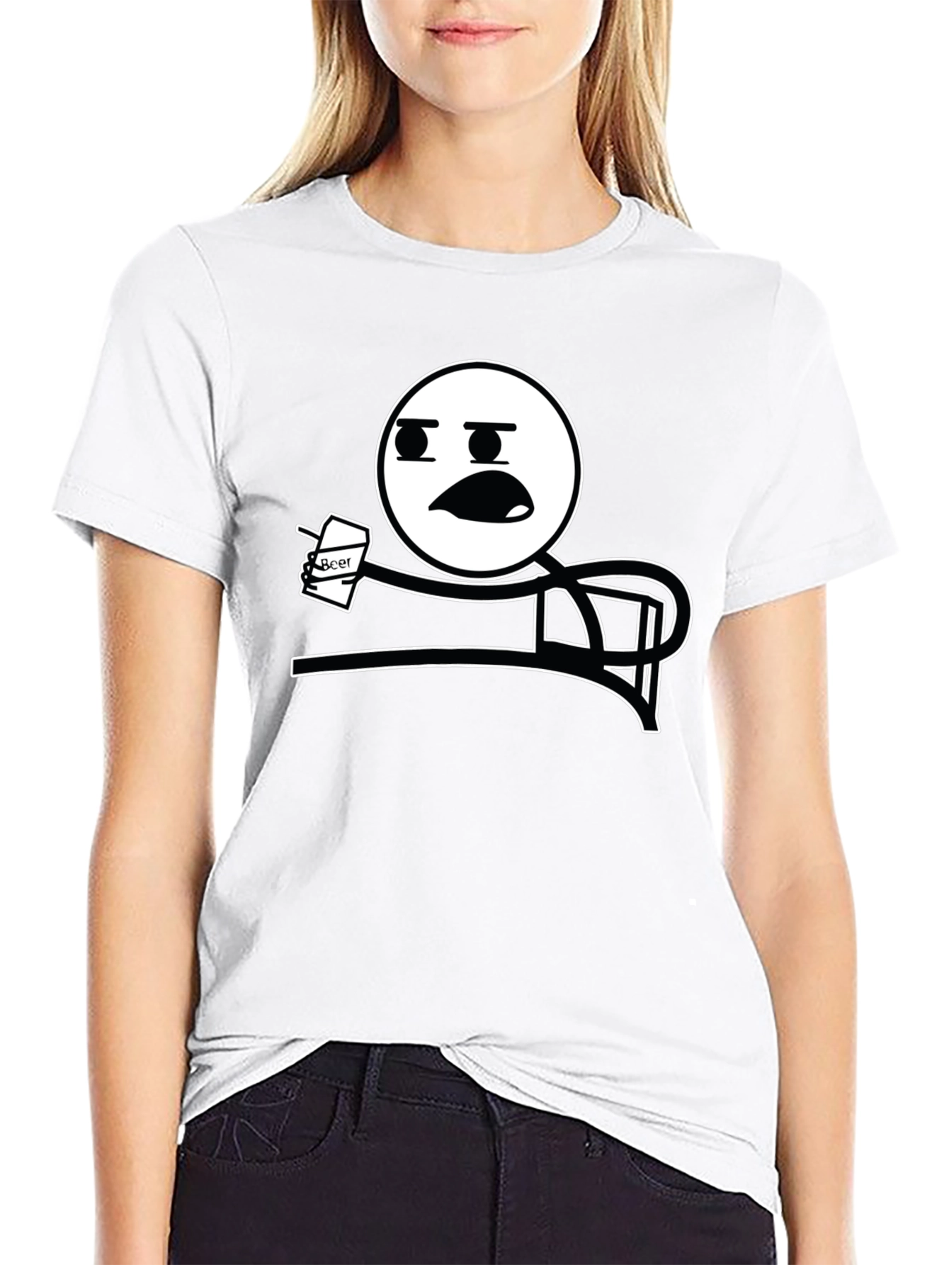 Black Funny Meme T-Shirt - Stick Figure Drinking Beer Tee view 9
