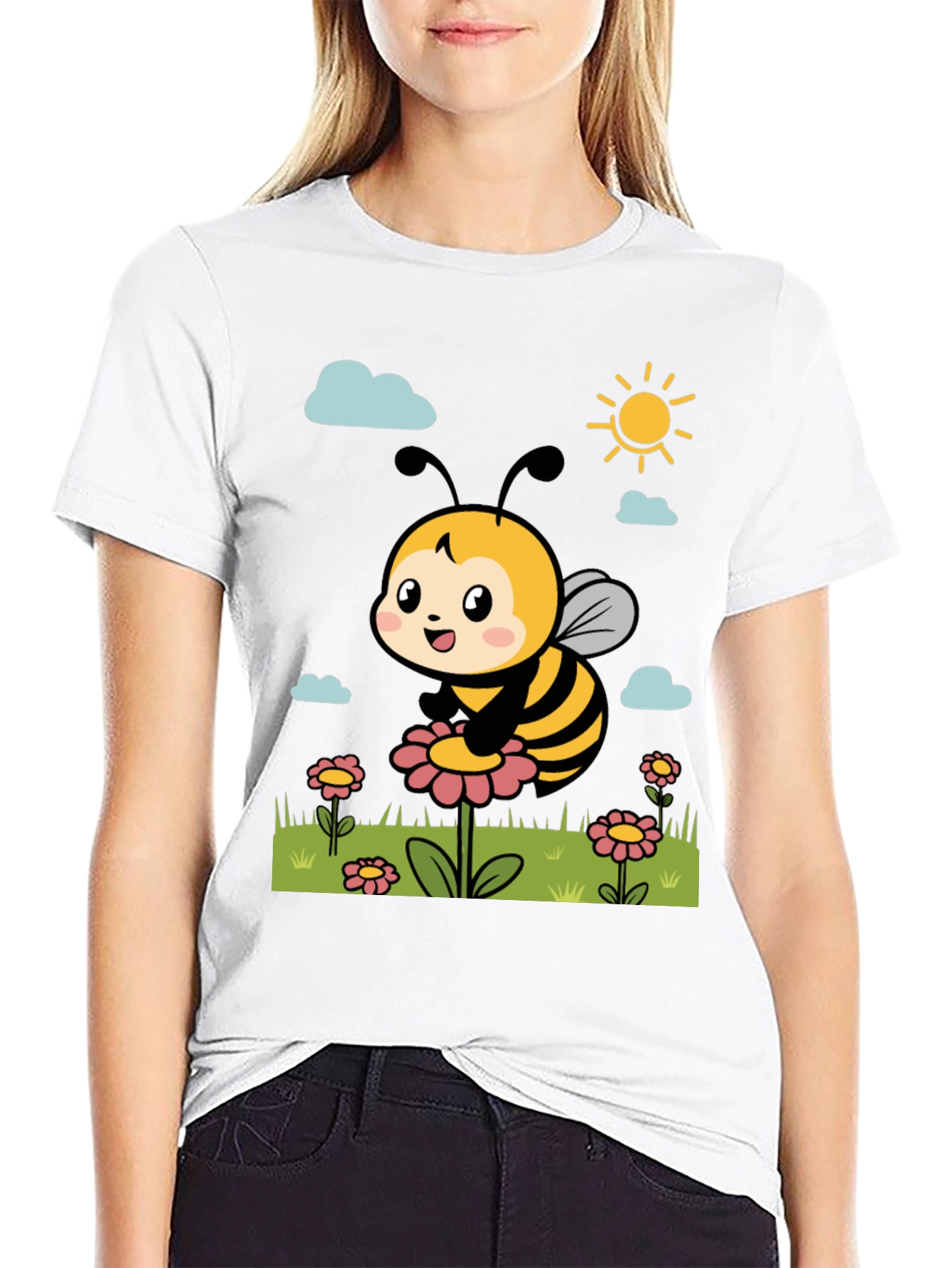 Black Cute Bee Graphic Tee - Black T-Shirt view 9