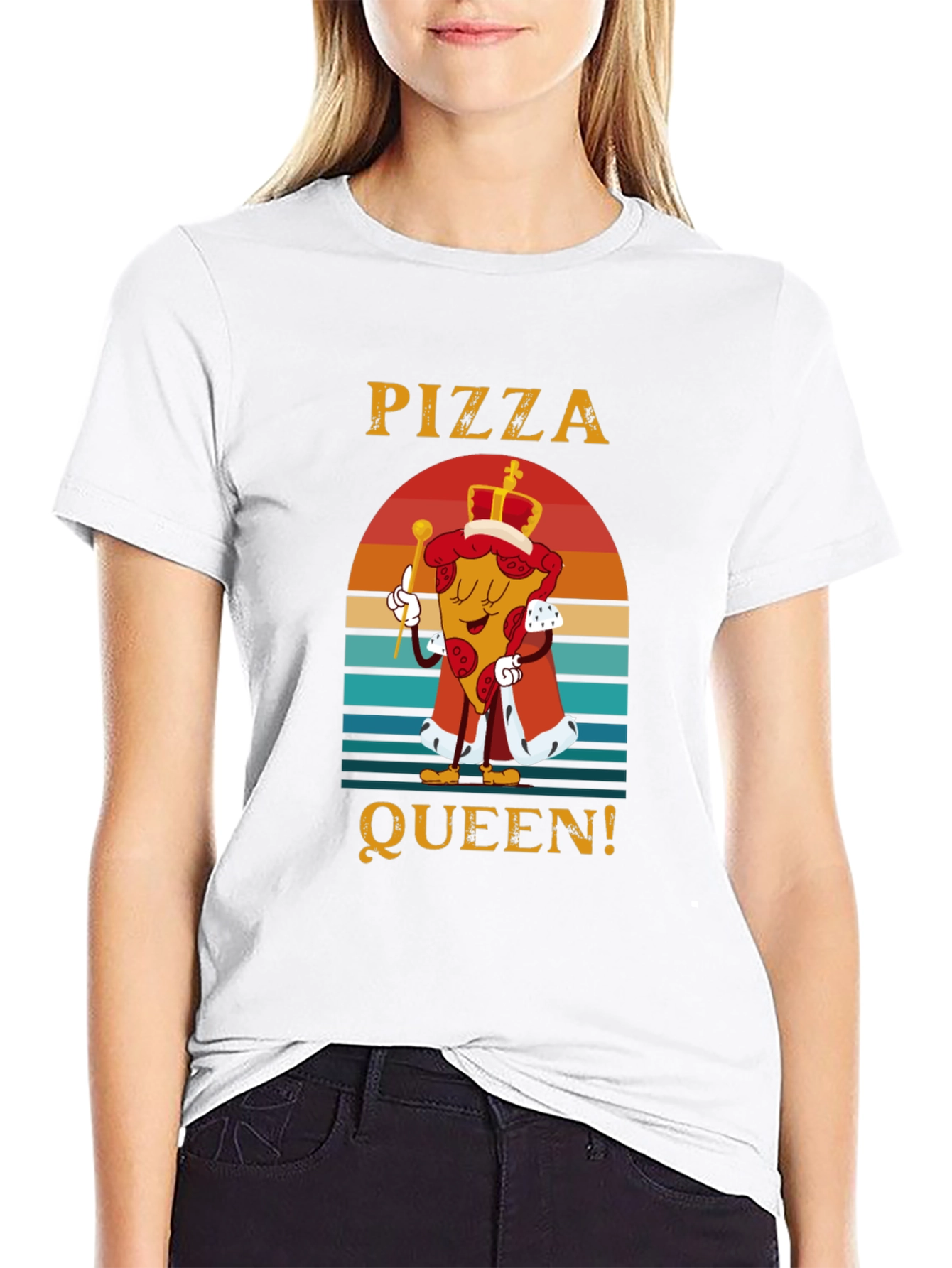 Black Pizza Queen Graphic T-Shirt - Funny Food Tee view 9