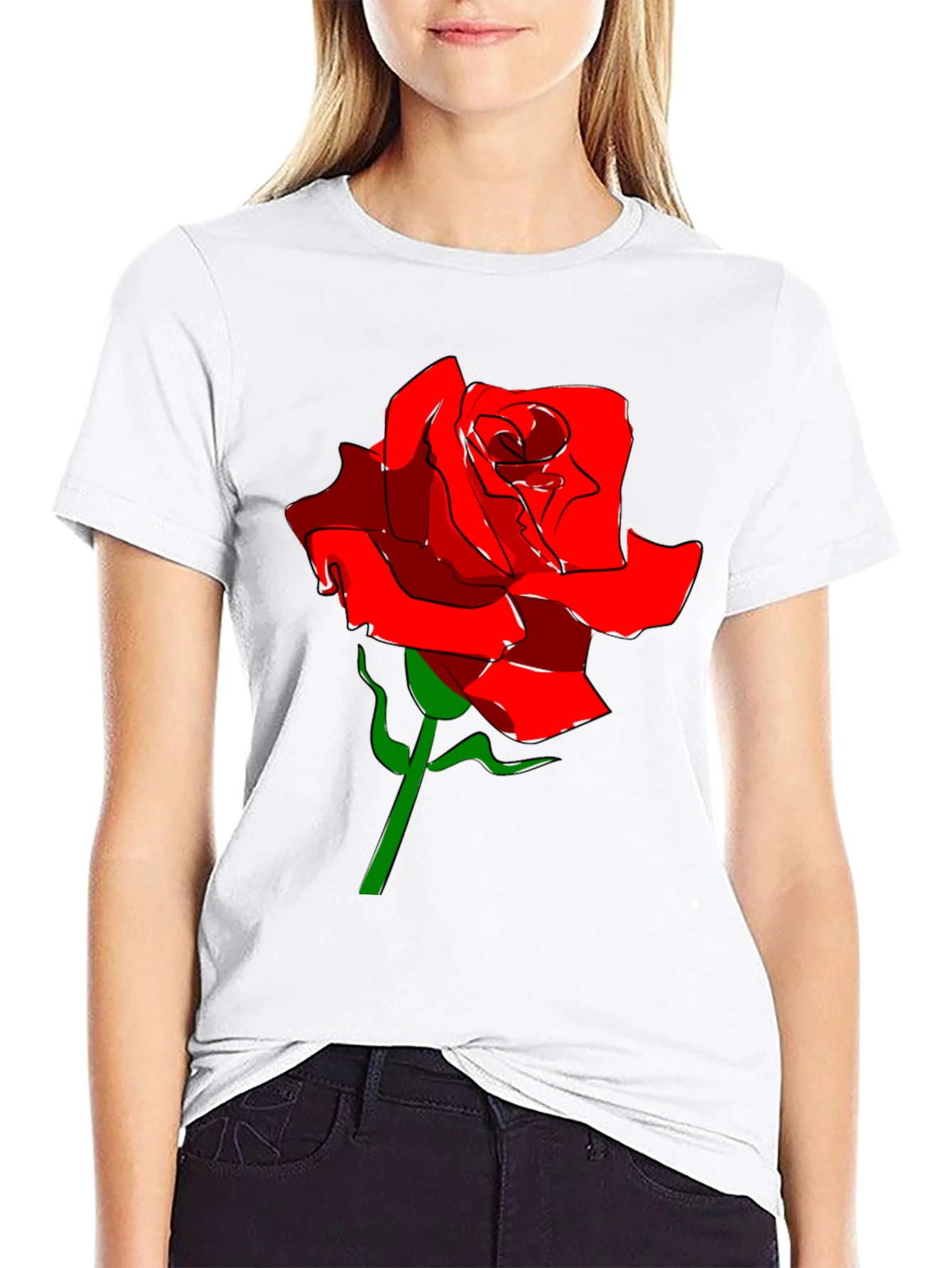 Black Men's Black T-Shirt with Red Rose Graphic view 9