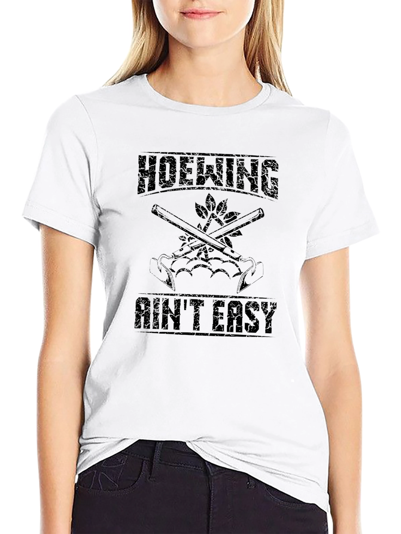 Black Hoewing Ain't Easy Black Graphic Tee view 9