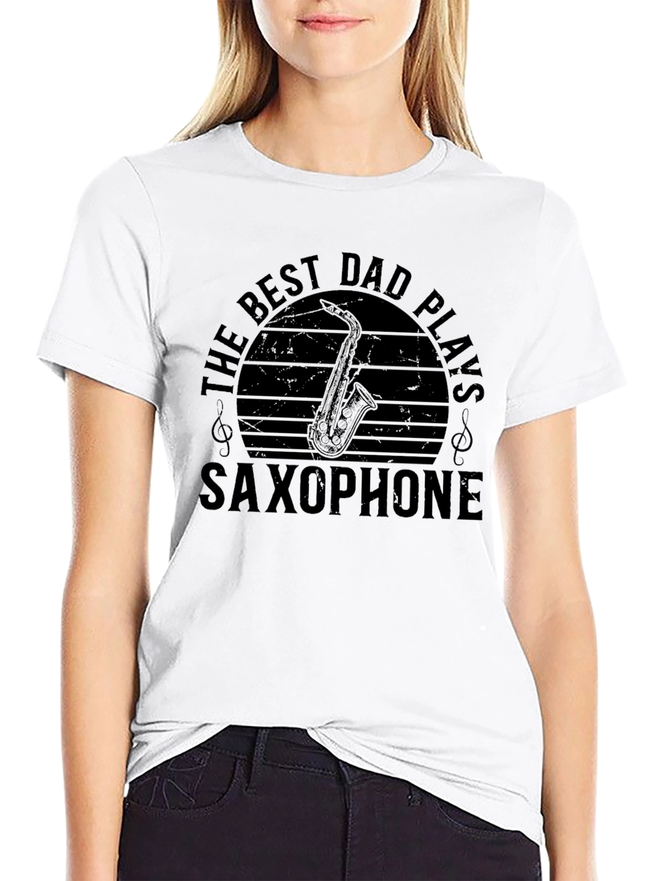 Black Best Dad Plays Saxophone Graphic T-Shirt view 9