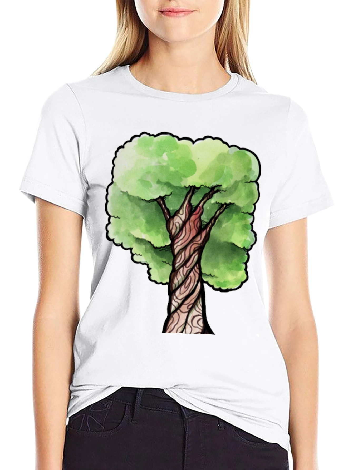 Black Watercolor Tree Graphic Print Black T-Shirt view 9