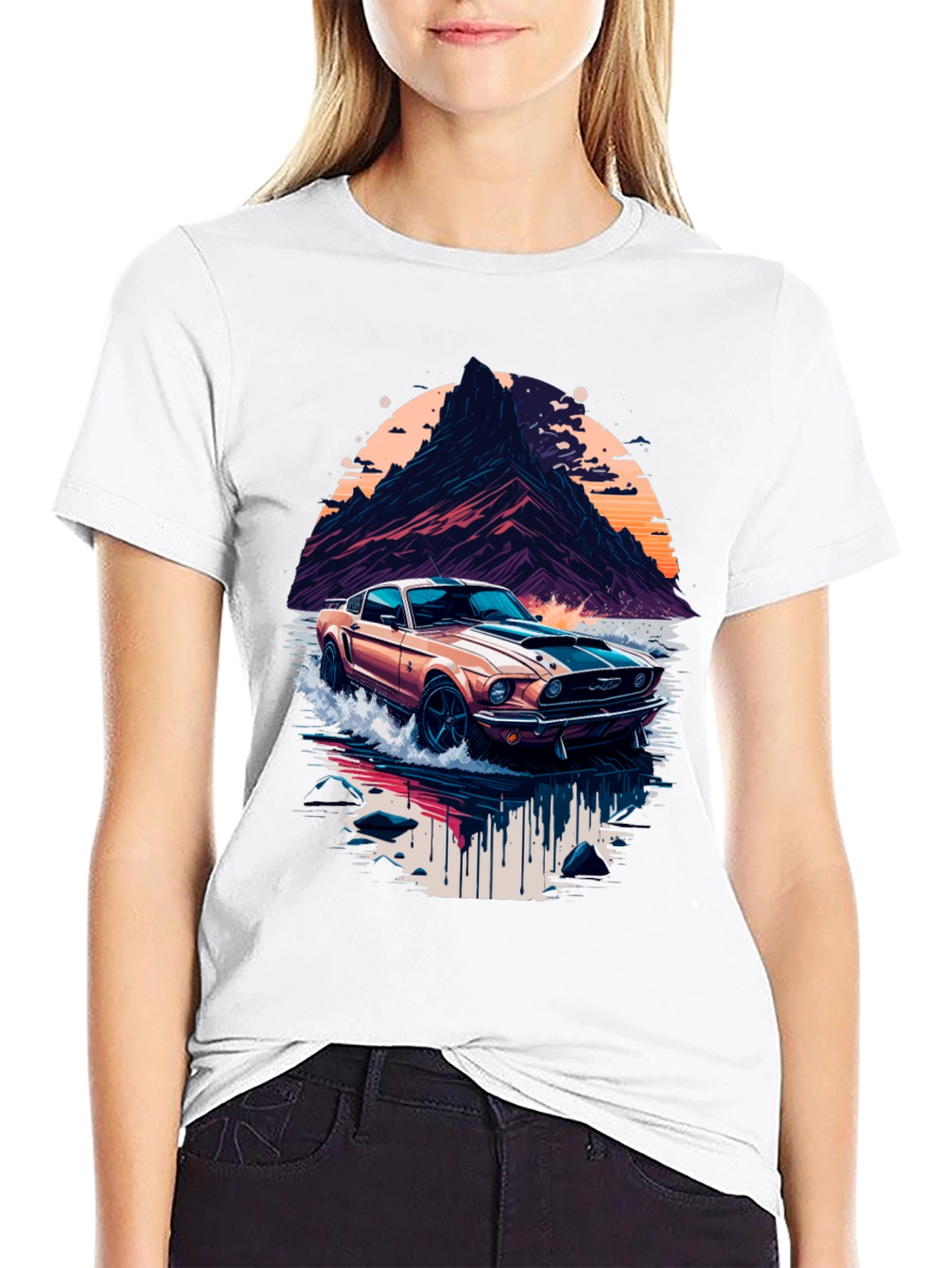 Black Retro Car Graphic Tee - Cool Mountainscape Design view 9