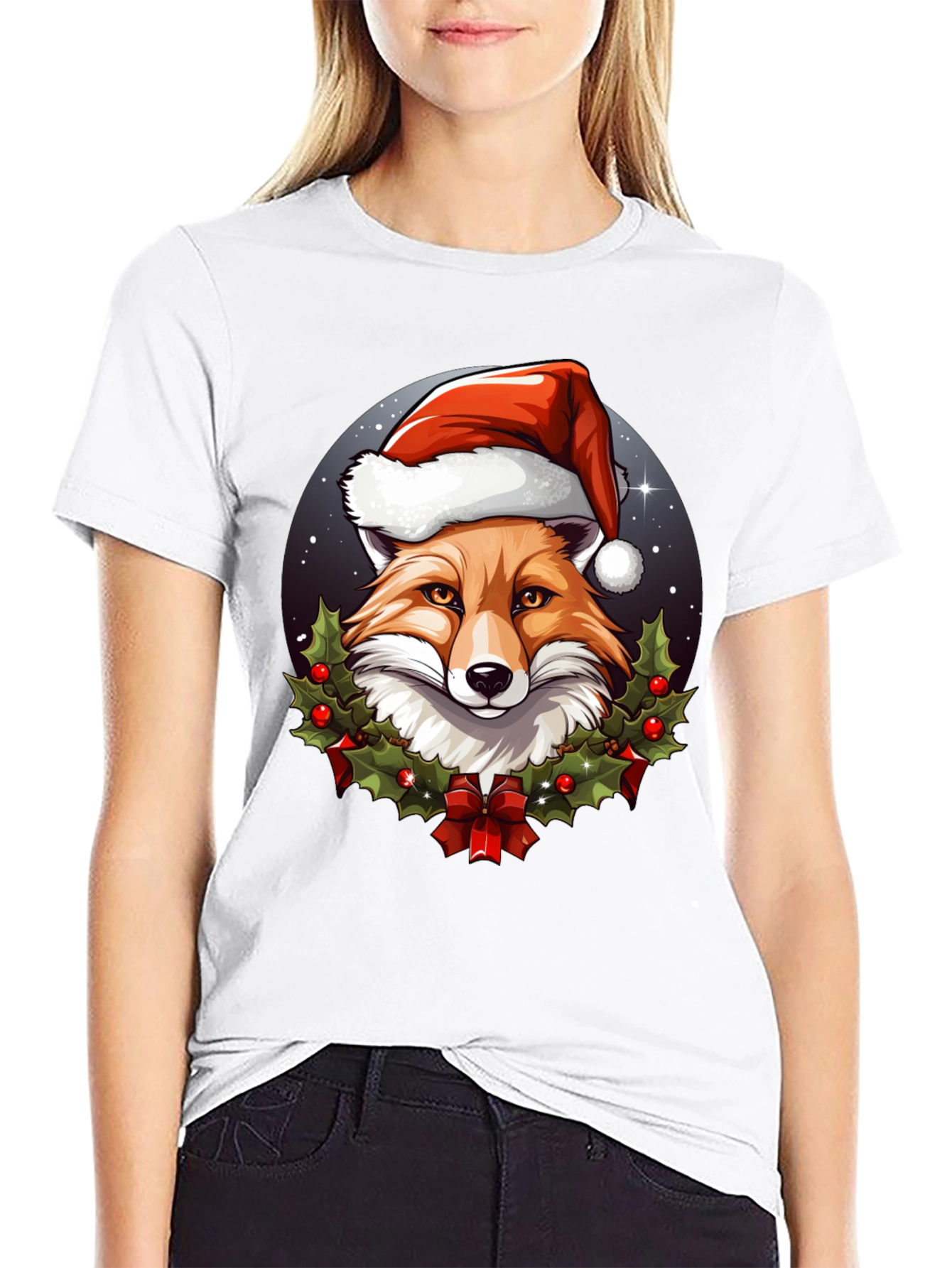 Black Festive Fox Tee: Holiday Spirit Apparel view 9