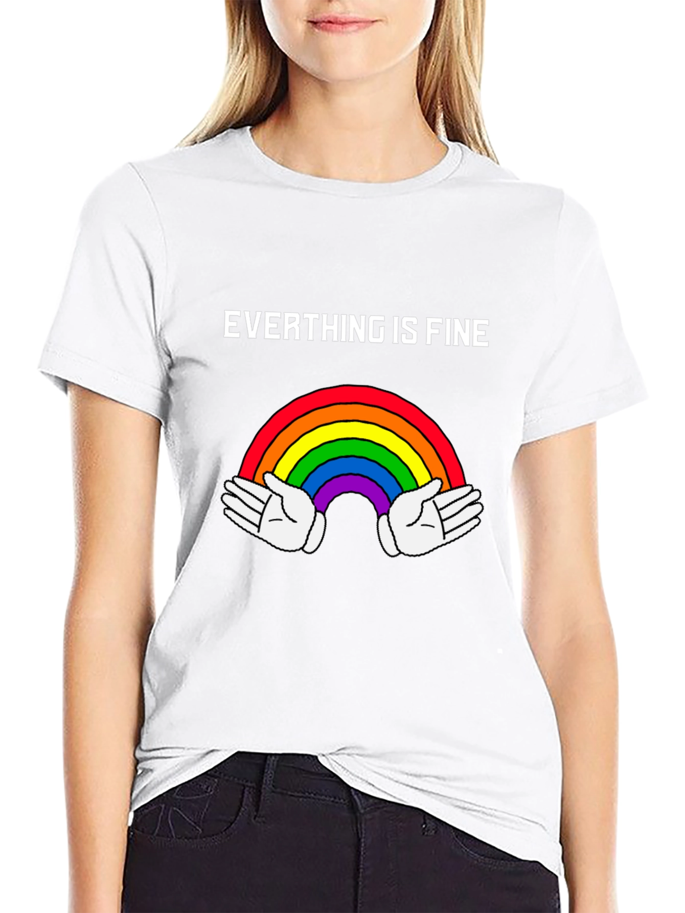Black Everything is Fine Rainbow T-Shirt - Unisex Cotton Tee view 9