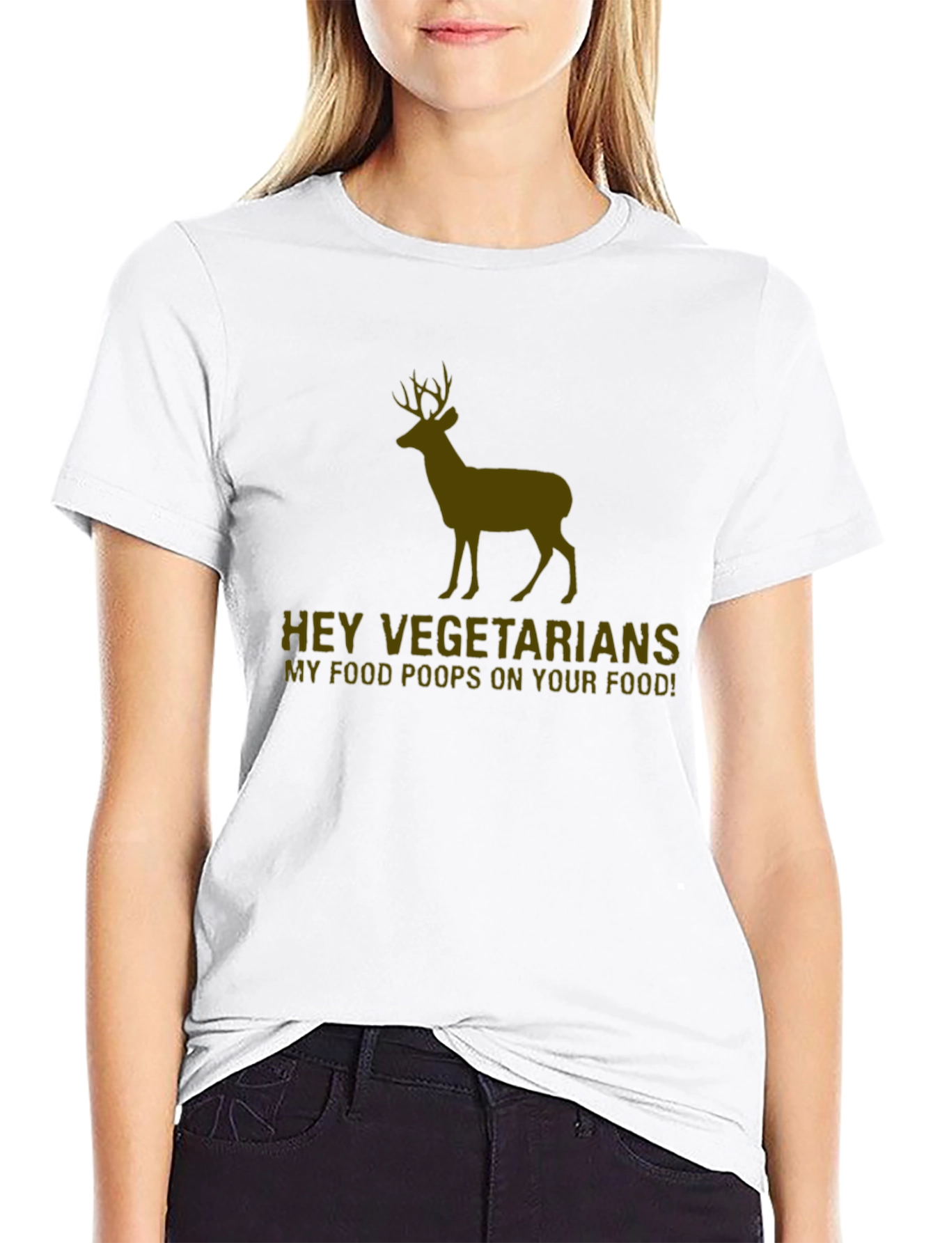 Black Hey Vegetarians Deer Graphic Tee - Novelty Hunting Humor T-Shirt view 9