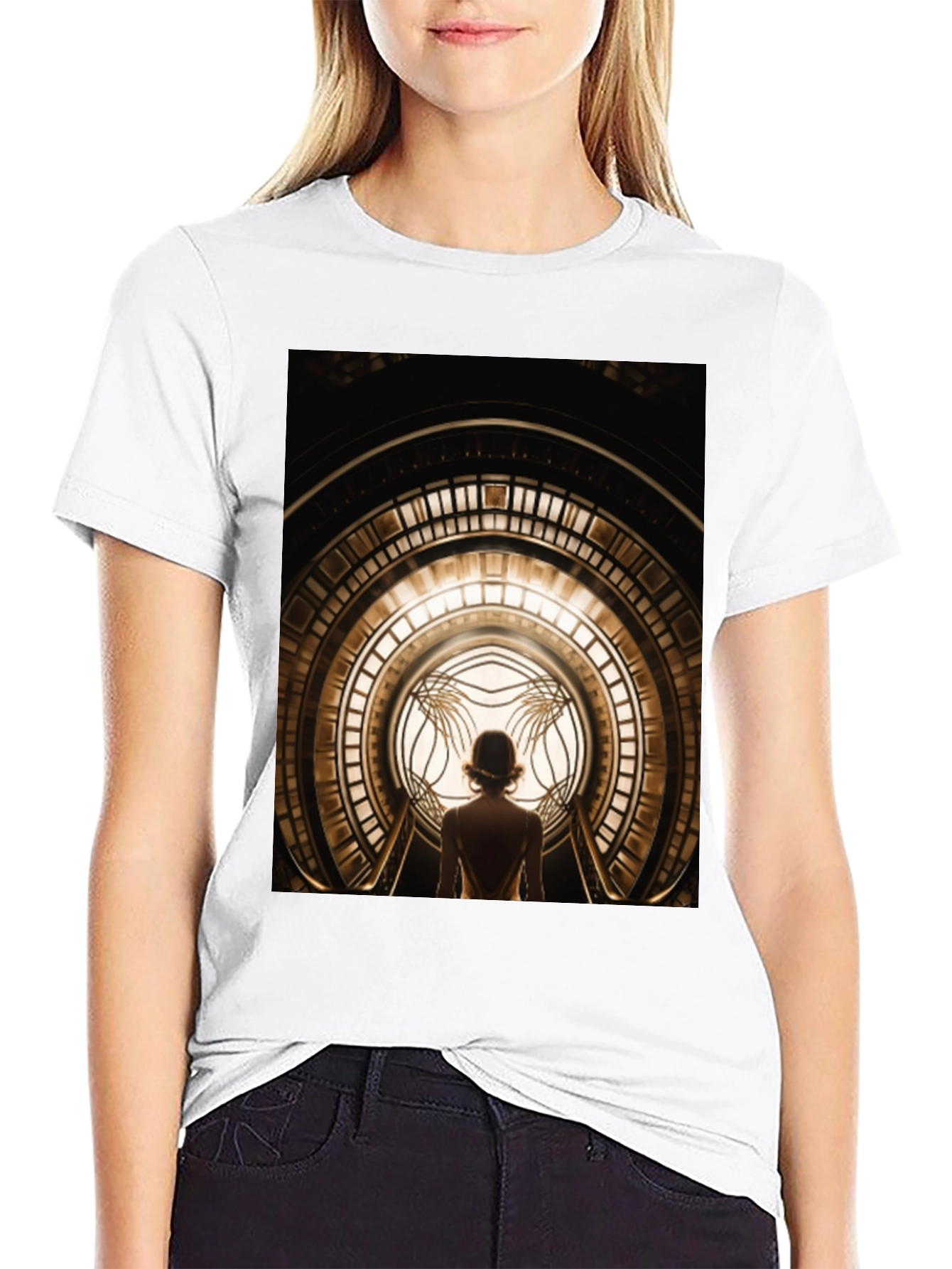 Black Art Deco Portal Graphic Tee - Unique Design view 9
